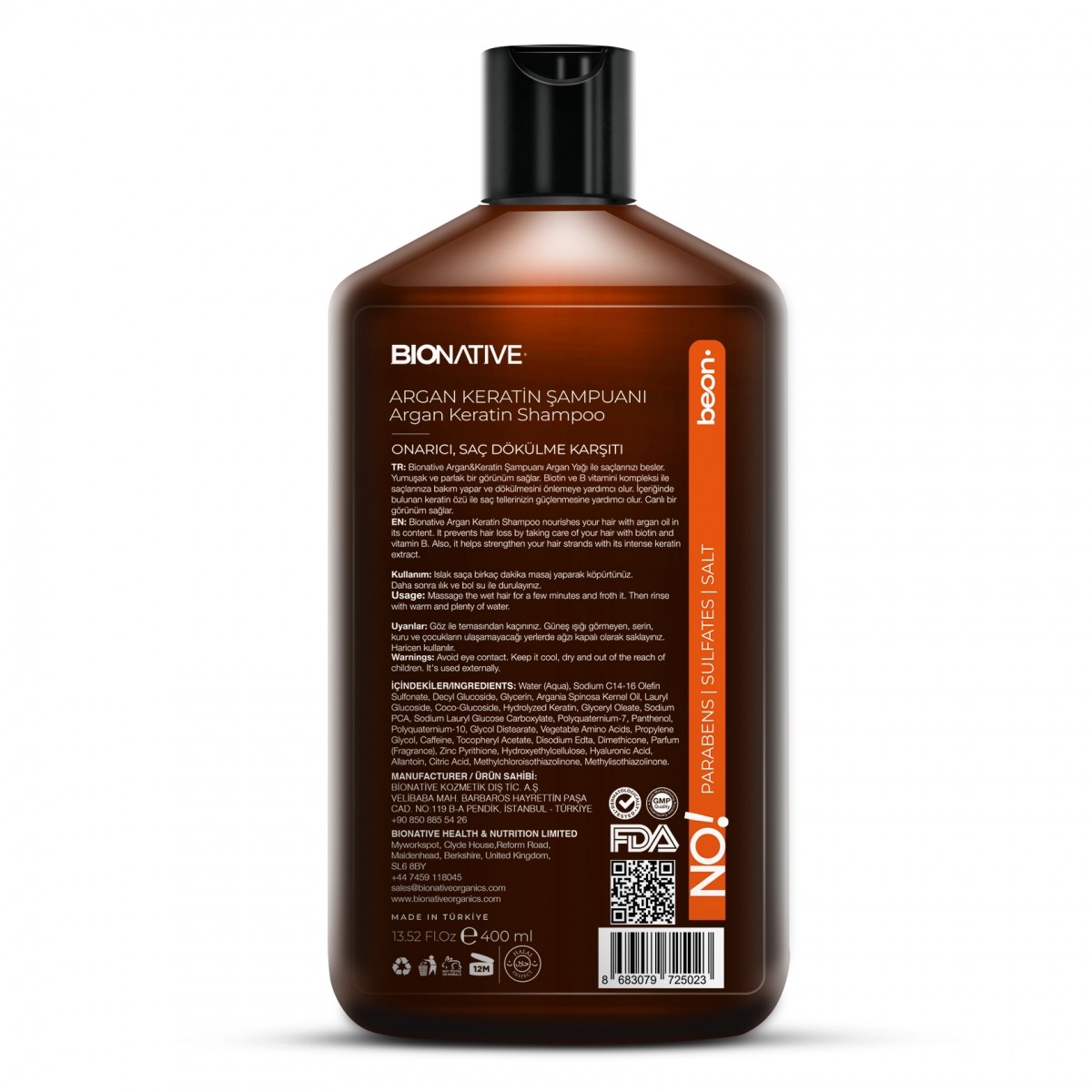 BİONATİVE ORGANICS ARGAN&KERATİN ŞAMPUANI 400 ML.