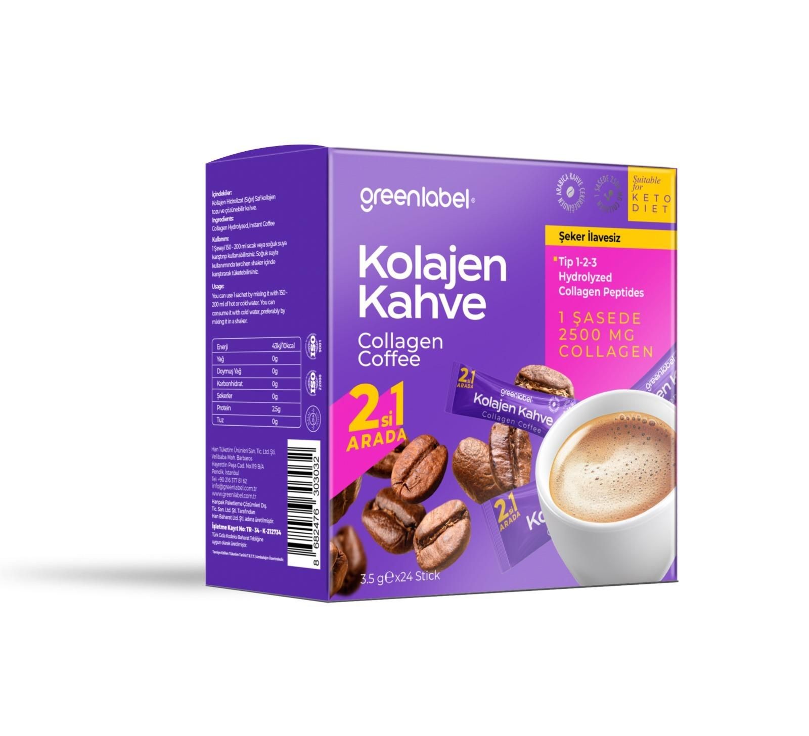 GREENLABEL 2si 1 Arada Kolajen Kahve 24'lü 