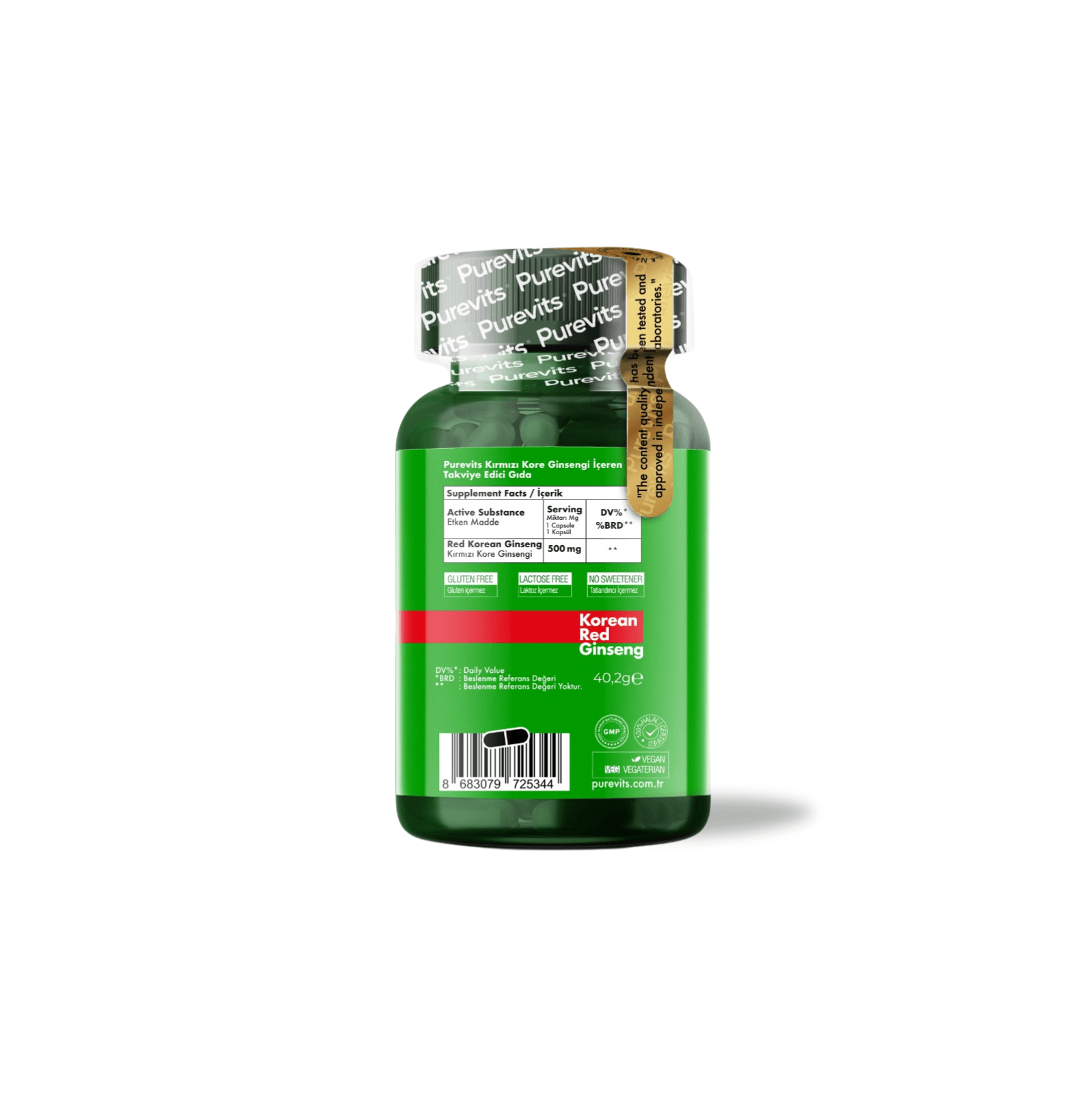 Kırmızı Kore Ginseng- Korean Red Ginseng 500 mg – 30 Vegan Kapsül