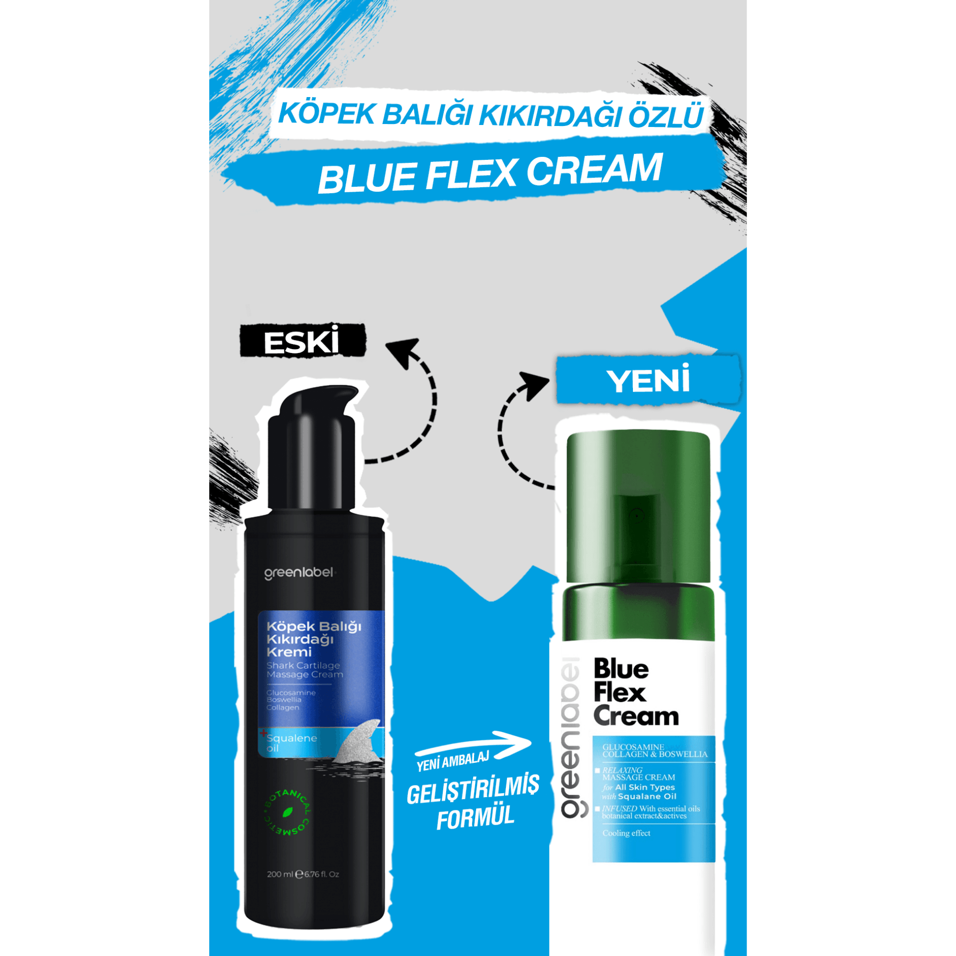 GREENLABEL Blue Flex Cream - Köpek Balığı Kıkırdağı & Glukozamin & Msm Vücut Jeli 200 ML