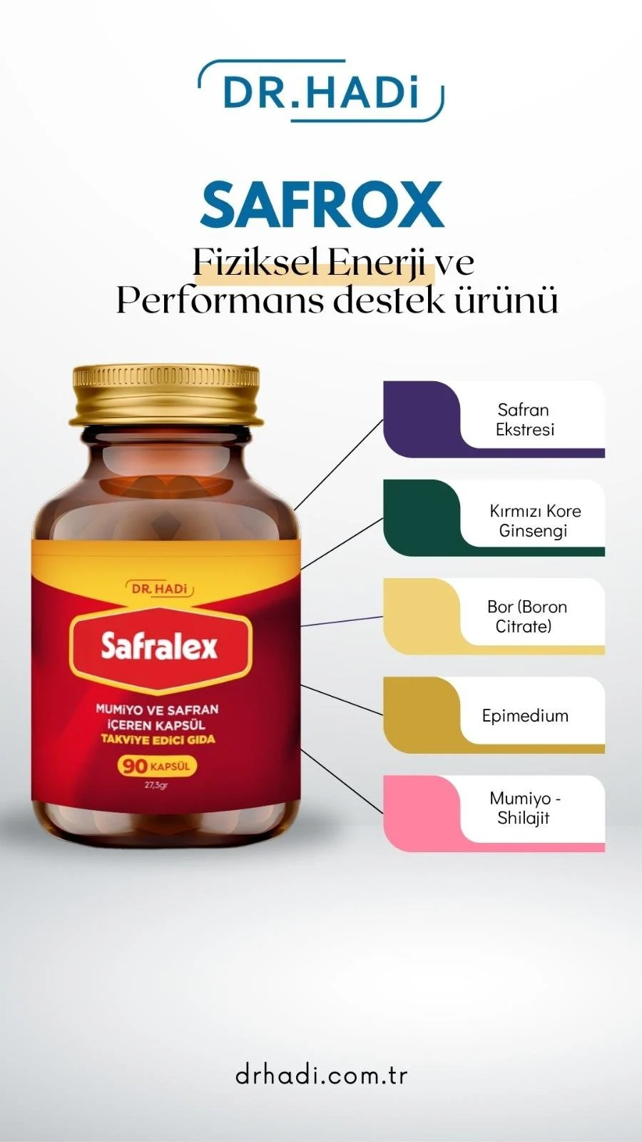 DR.HADİ Safralex Mumiyo ve Safran İçeren Takviye Edici Gıda 90 kapsül