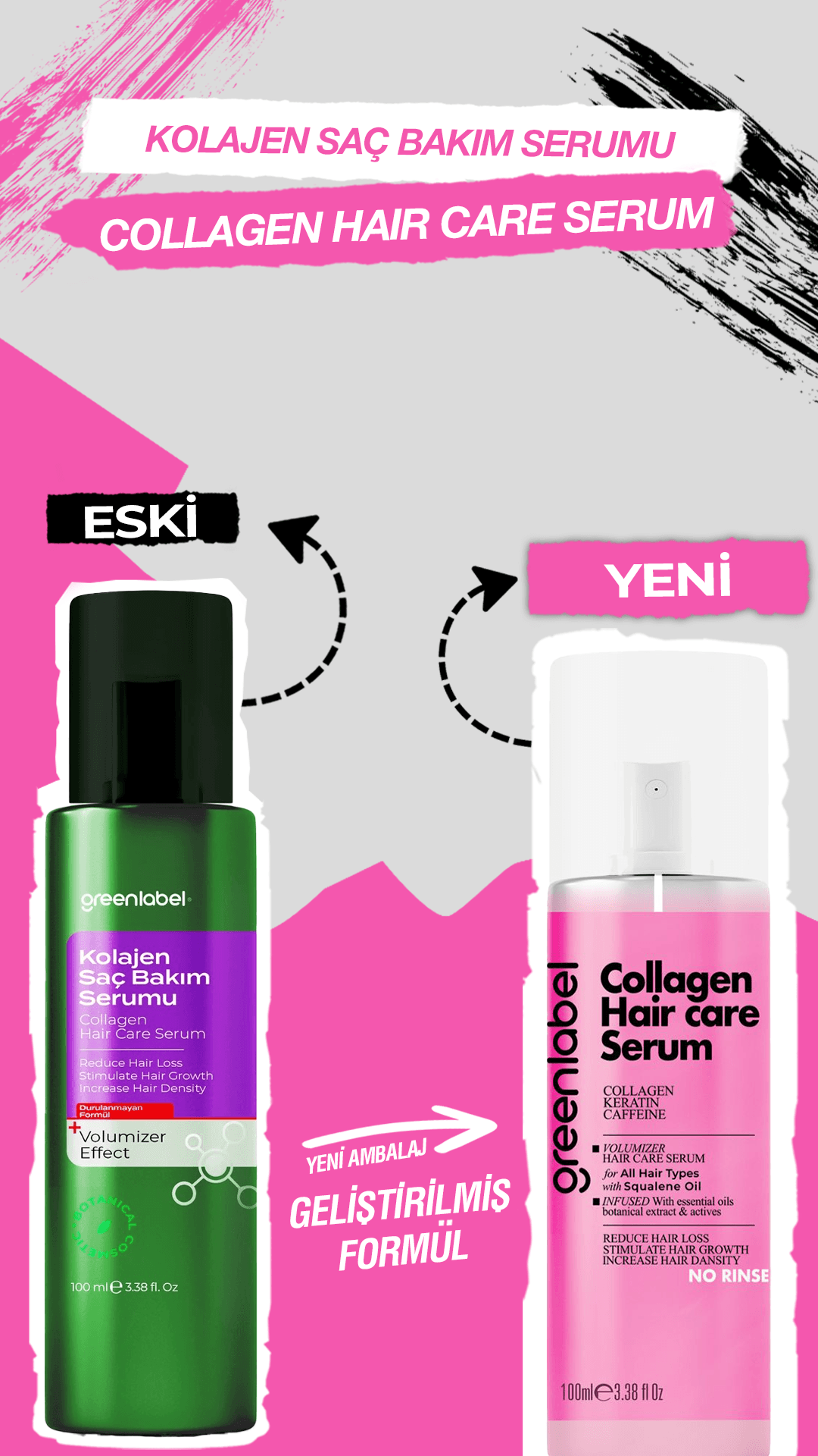 GREENLABEL Kolajen, Keratin ve Gül Suyu İle Zenginleştirilen Durulamasız Saç Serumu 100 ml