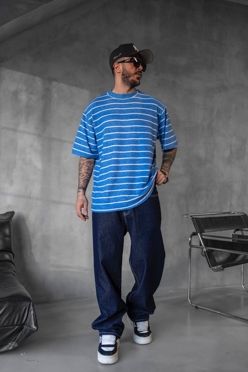 Striped Blue Detailed T-shirt