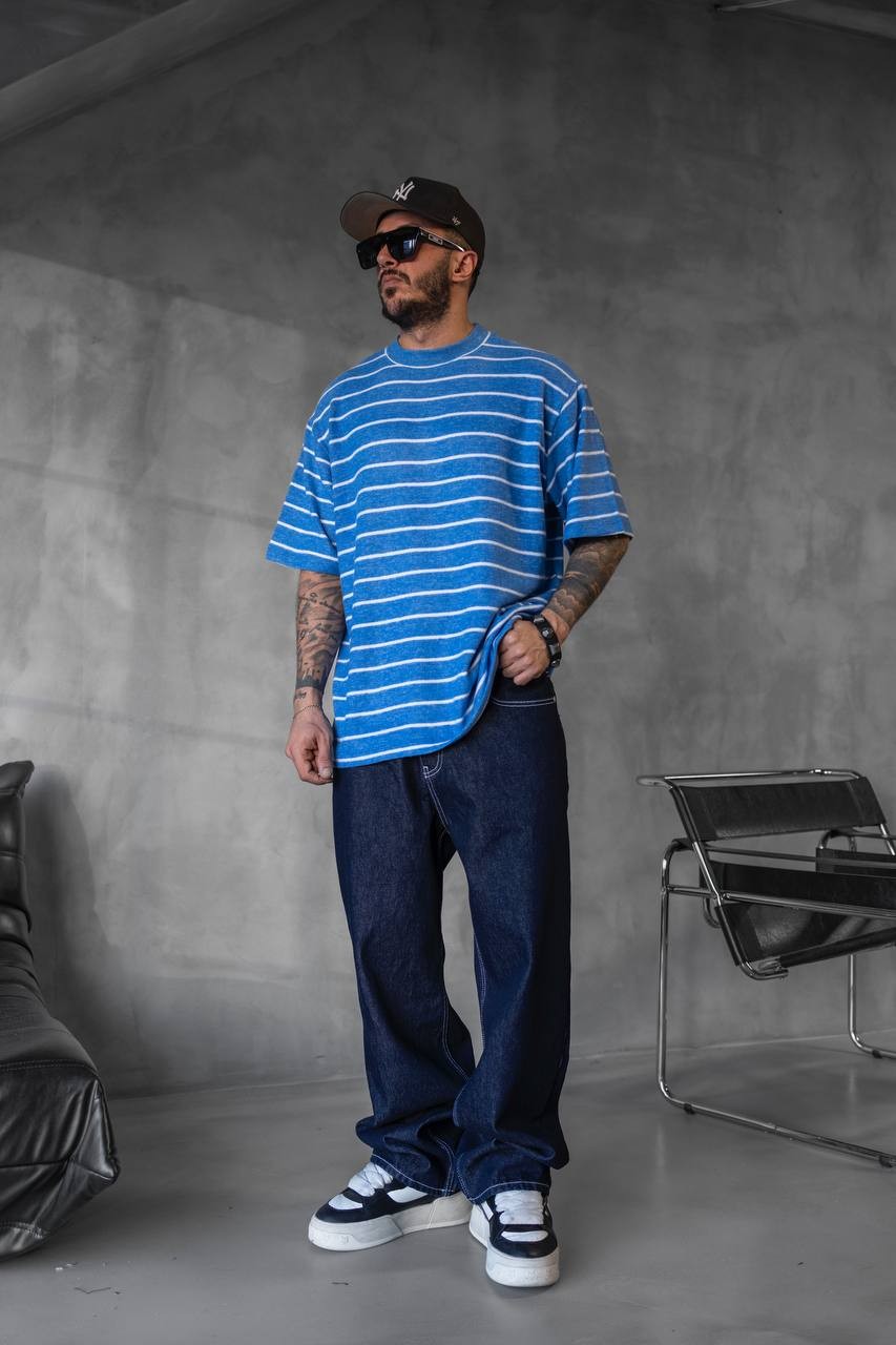 Striped Blue Detailed T-shirt