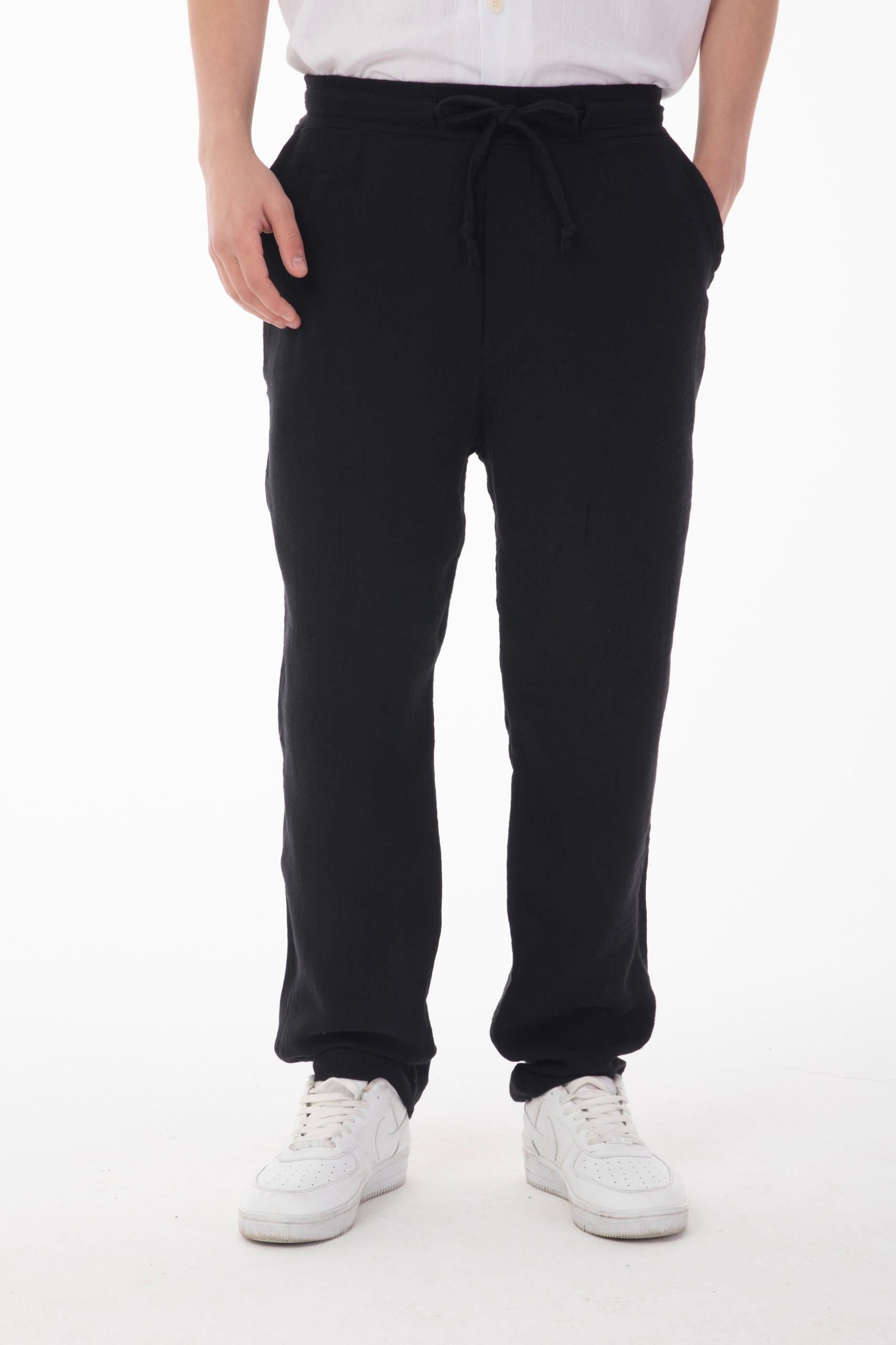 Black With Linen Details