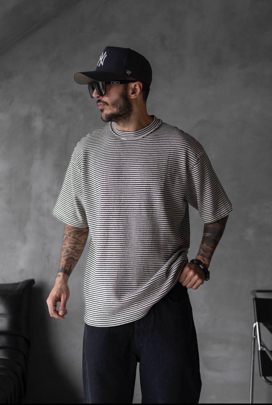 Striped Black Detailed T-Shirt
