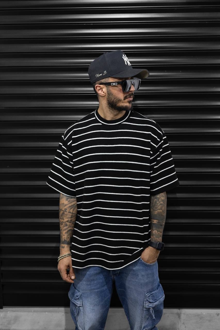 Striped Cotton Black T-shirt