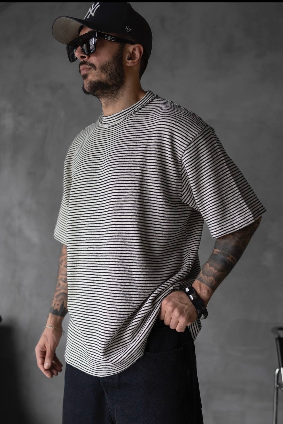 Striped Black Detailed T-Shirt