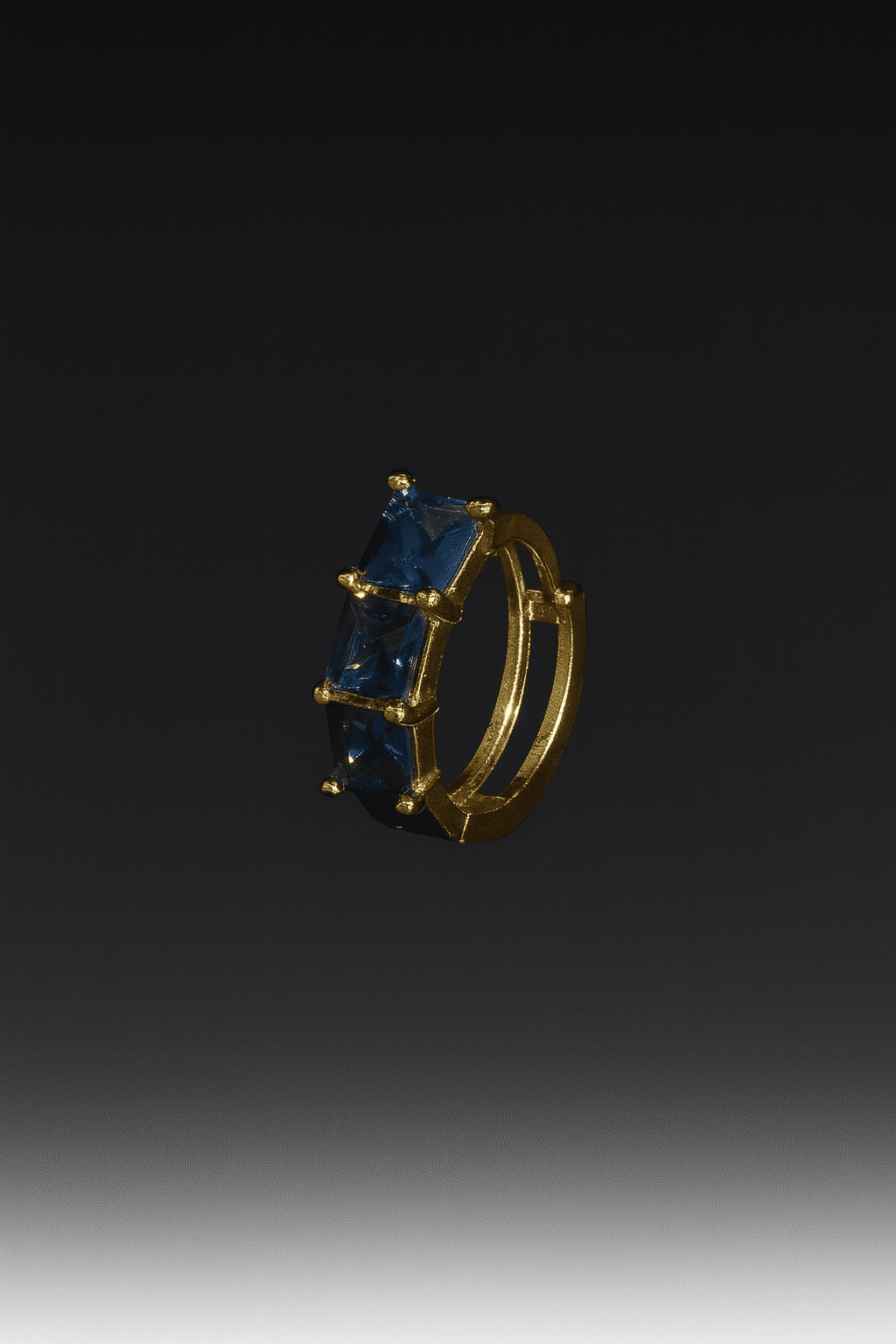 Navy Blue Gold Iced Hoop Earring