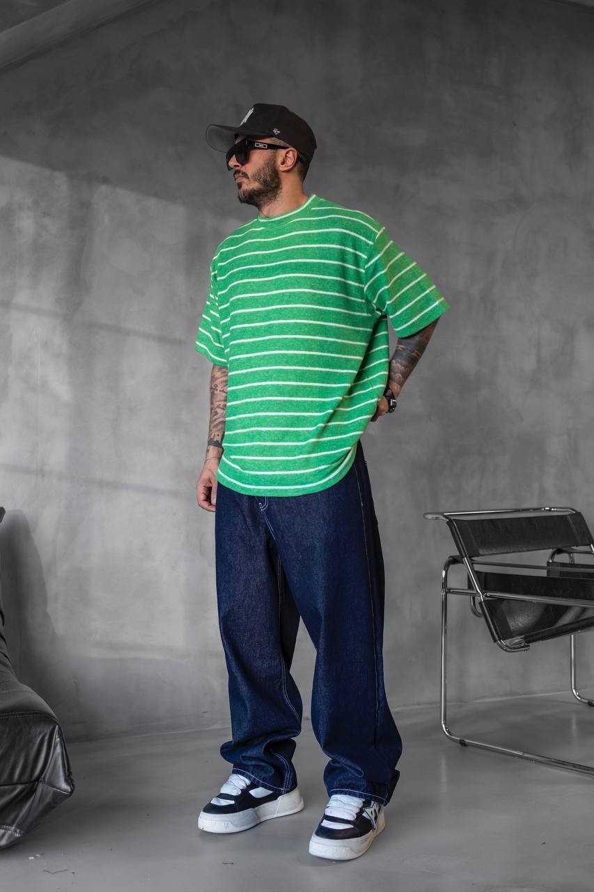Striped Green Detailed T-shirt