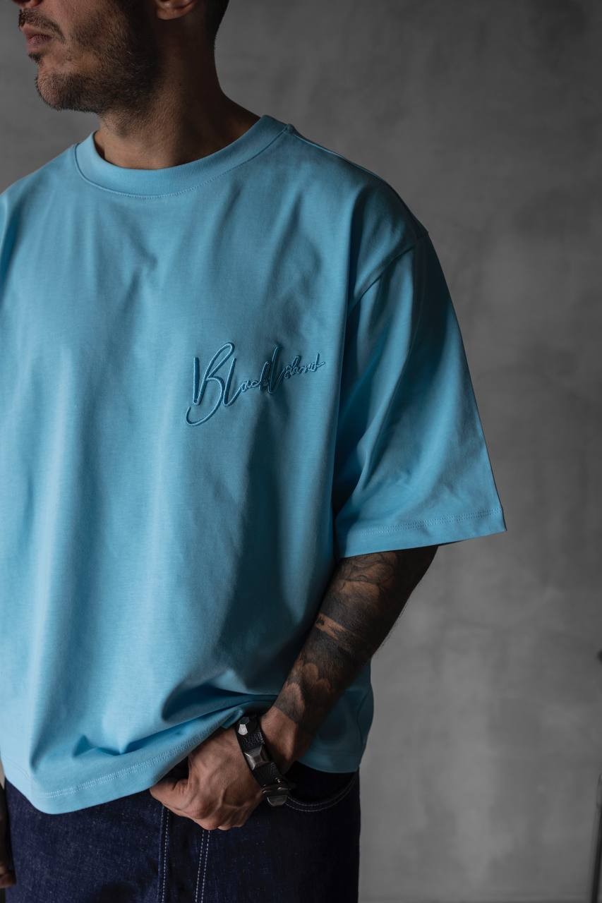Blue Plain Detailed T-Shirt