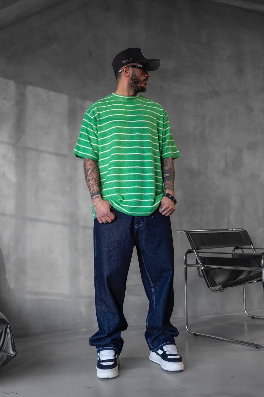 Striped Green Detailed T-shirt