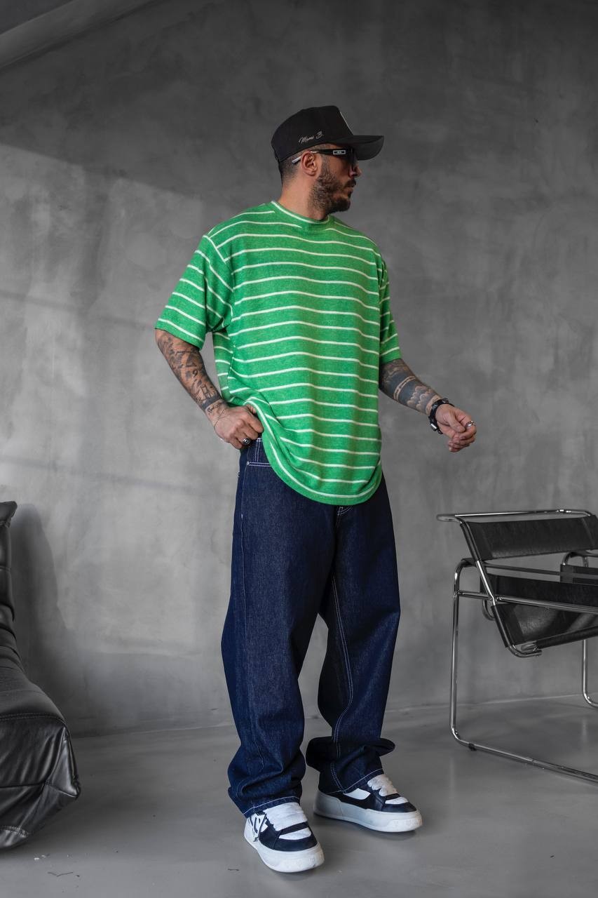 Striped Green Detailed T-shirt