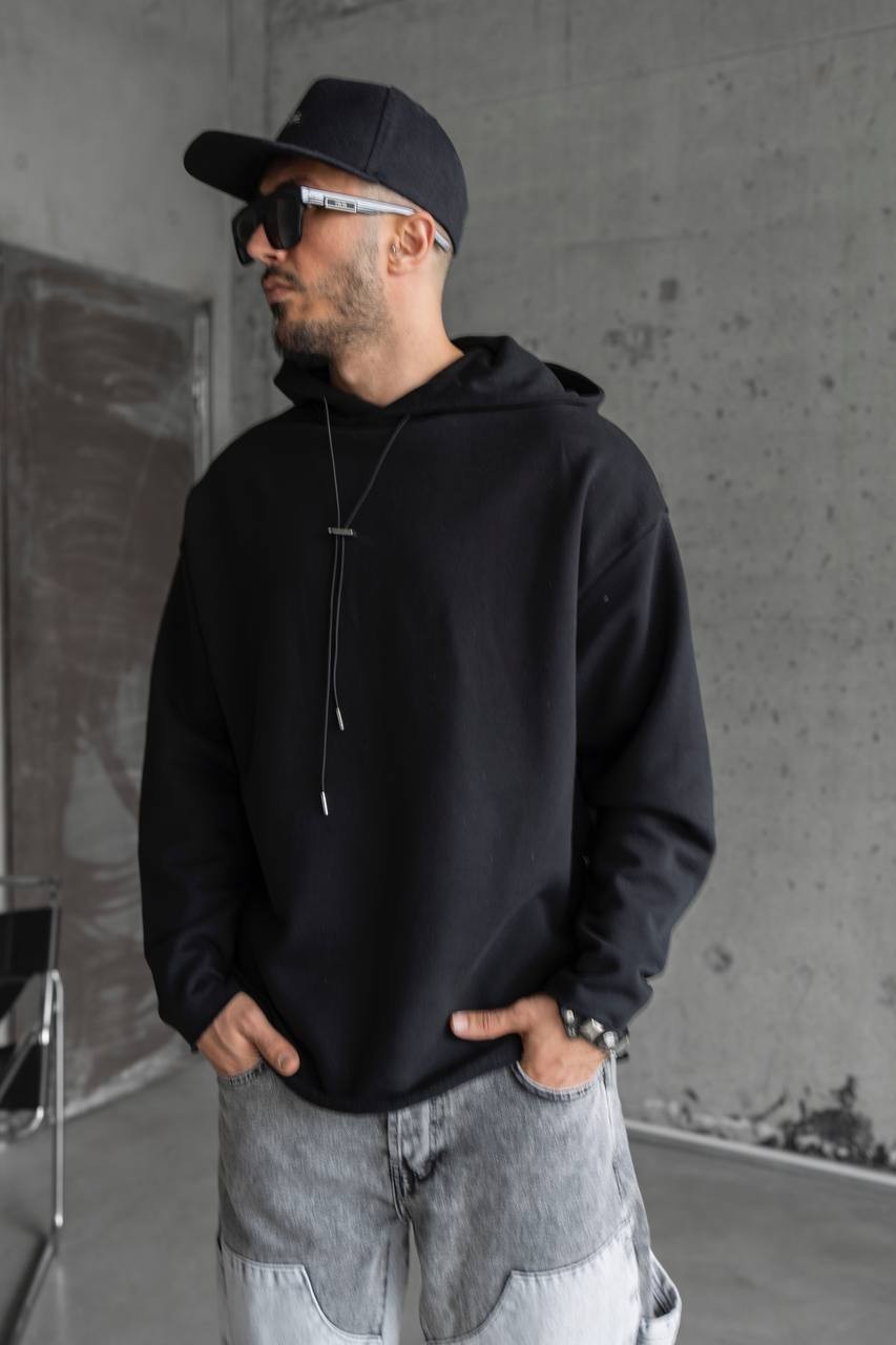 Black Detailed Hoodie