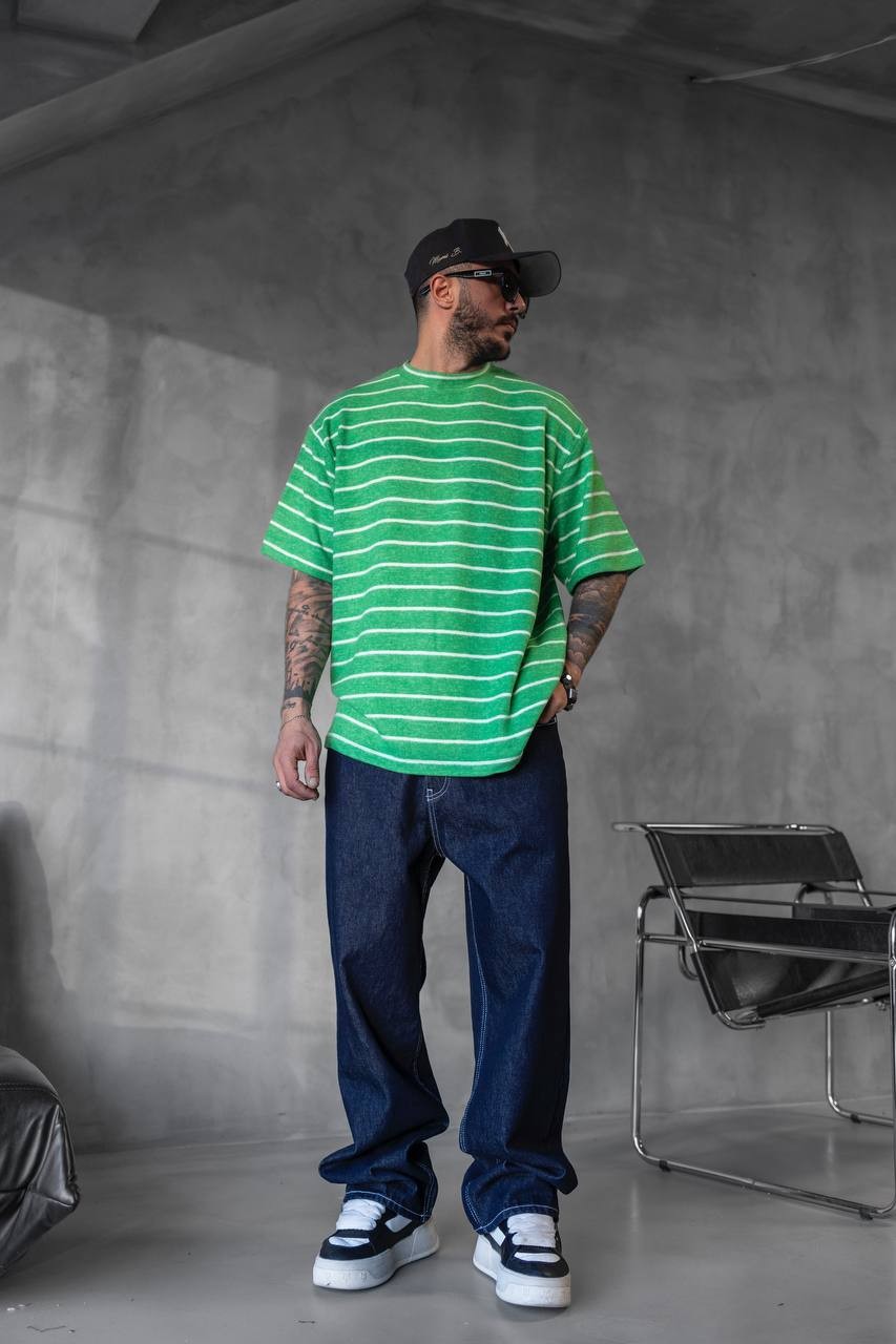 Striped Green Detailed T-shirt