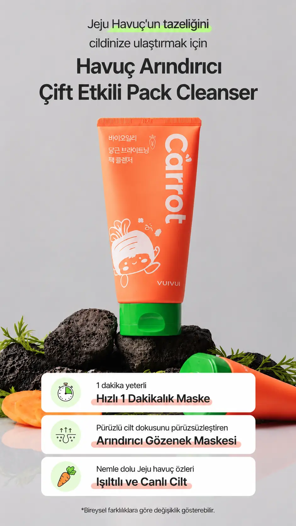 Jeju Carrot Pack Cleanser Pirinç Kompleks İçeren Çift Etkili Maske