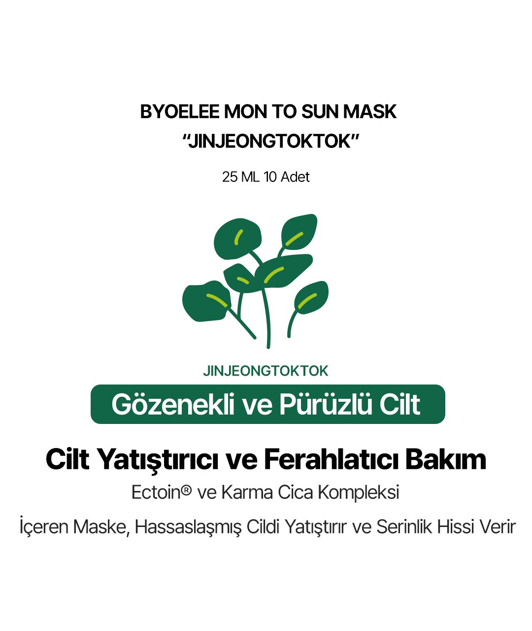 Tekli 1 Adet Cica Komplex İçeren Yatıştırıcı Nemlendirici Canlandırıcı JINJEONGTOKTOK Kore Kağıt Yüz Maskesi