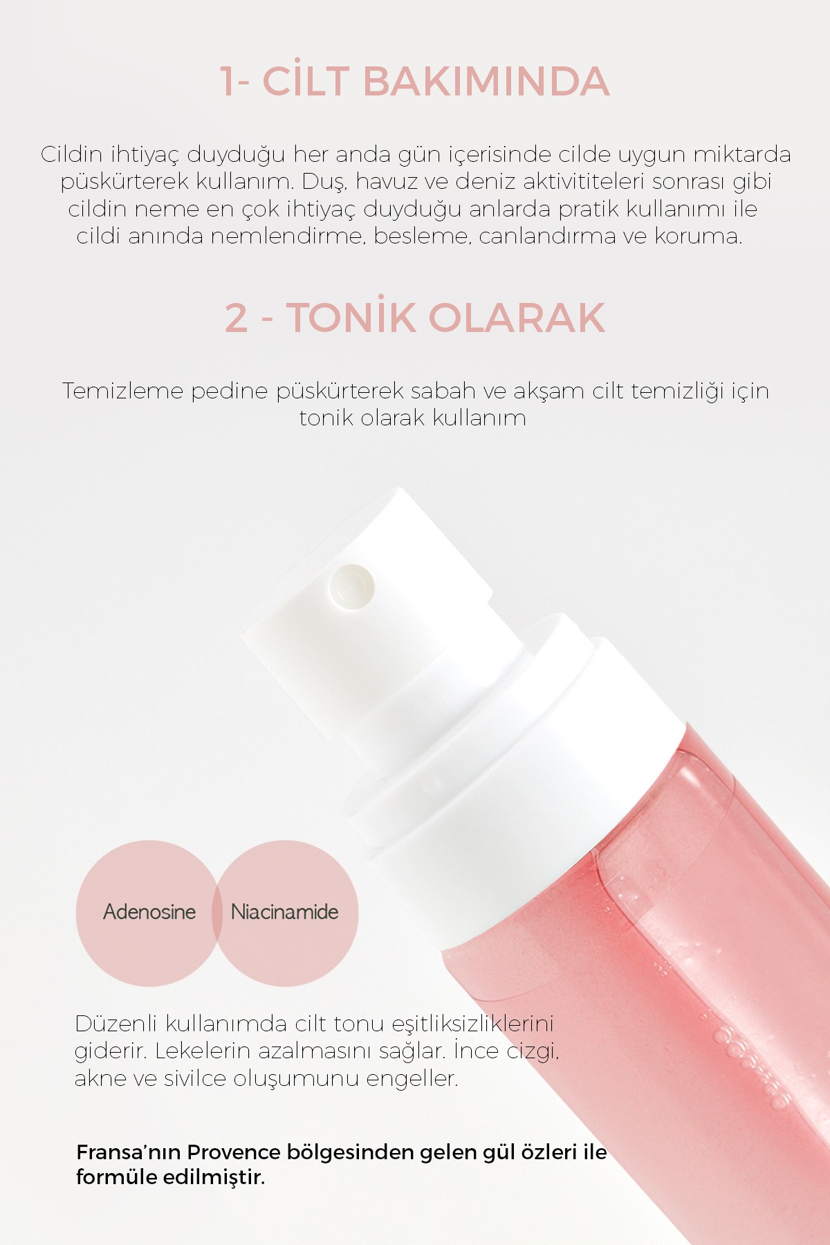 Gül Özlü Niacinamide Yağlanma Önleyici Gözenek Sıkılaştırıcı Nemlendirici Mist Tonik Sprey 80 ml