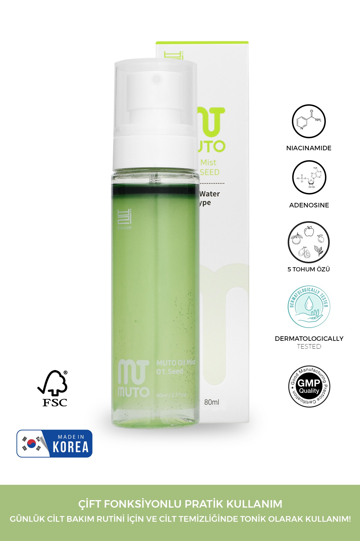 Muto 5 Tohum Özlü Niacinamide Gözenek Sıkılaştırıcı&anti-aging, Panthenol Mist Sprey 80ml