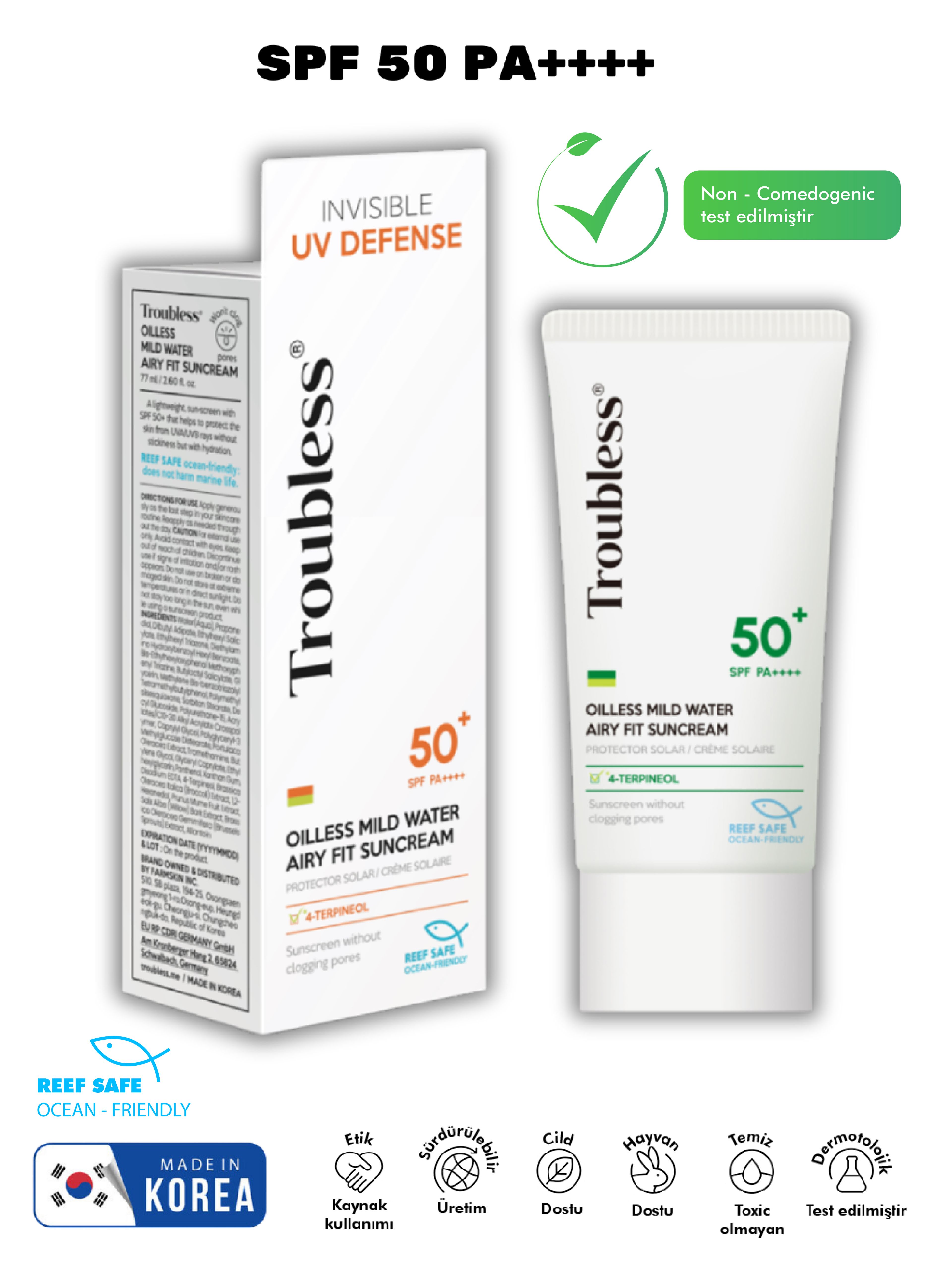 Troubless Oilles Mild Water Airy Fit Suncream Su Bazlı Yatıştırıcı Güneş Kremi 77 ml