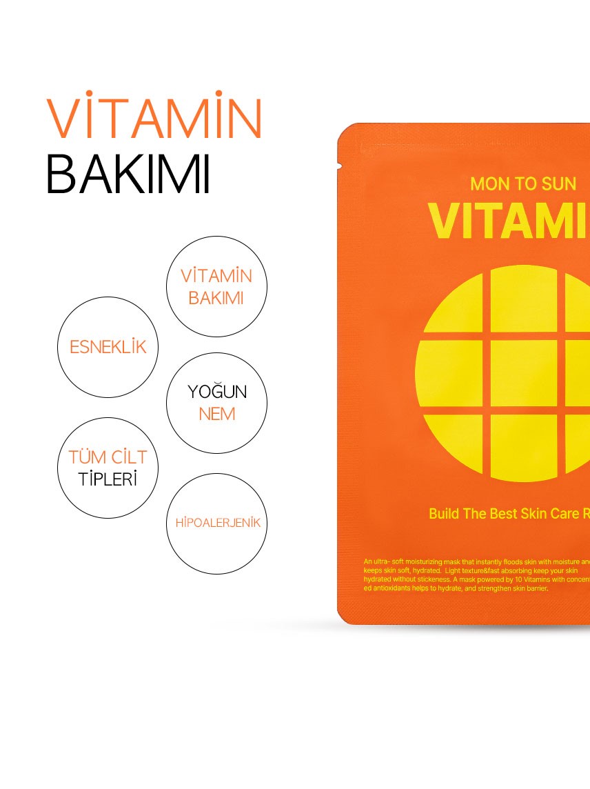 Vitamin Özlü Yorgun Ciltler İçin Cilt Onarıcı ve Yenileyici Yüz Maskesi 25ml (5 adet)