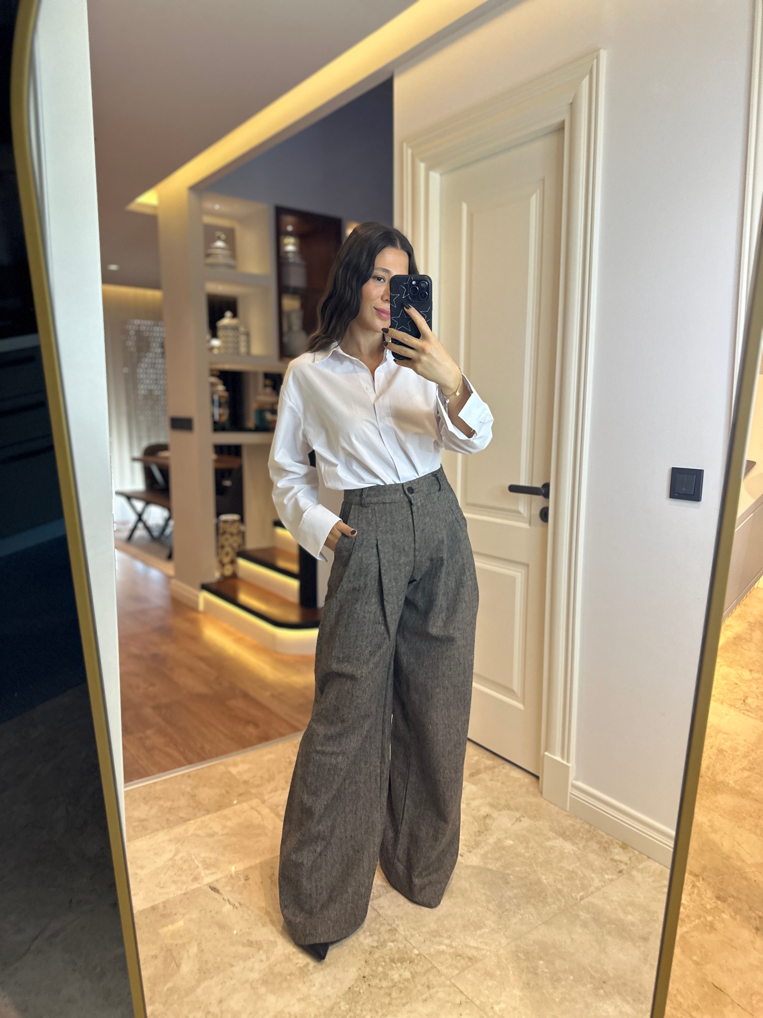 Kahverengi Herringbone Desenli Pantolon 