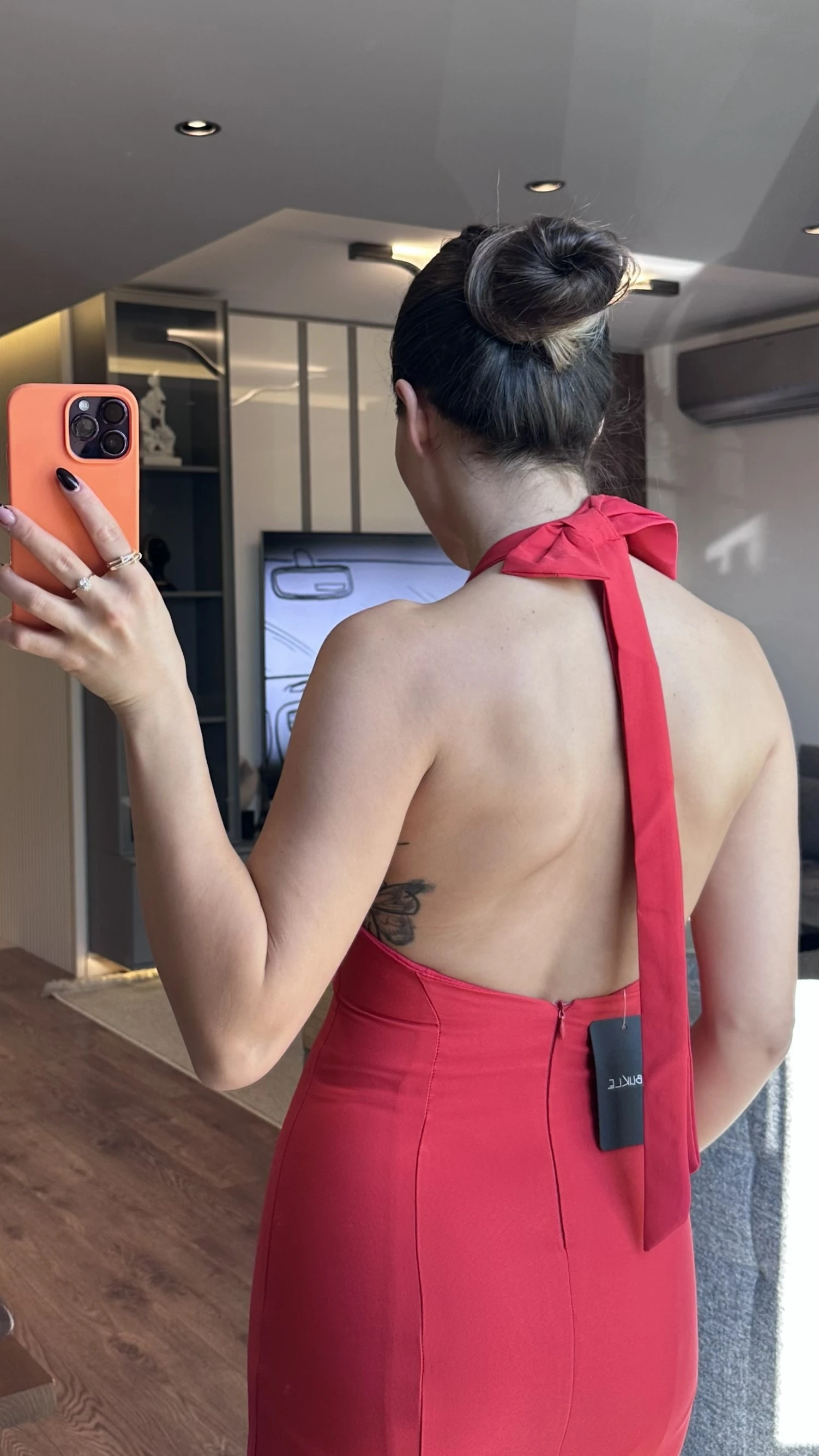 Kırmızı Fiyonk Detaylı Mini Elbise 