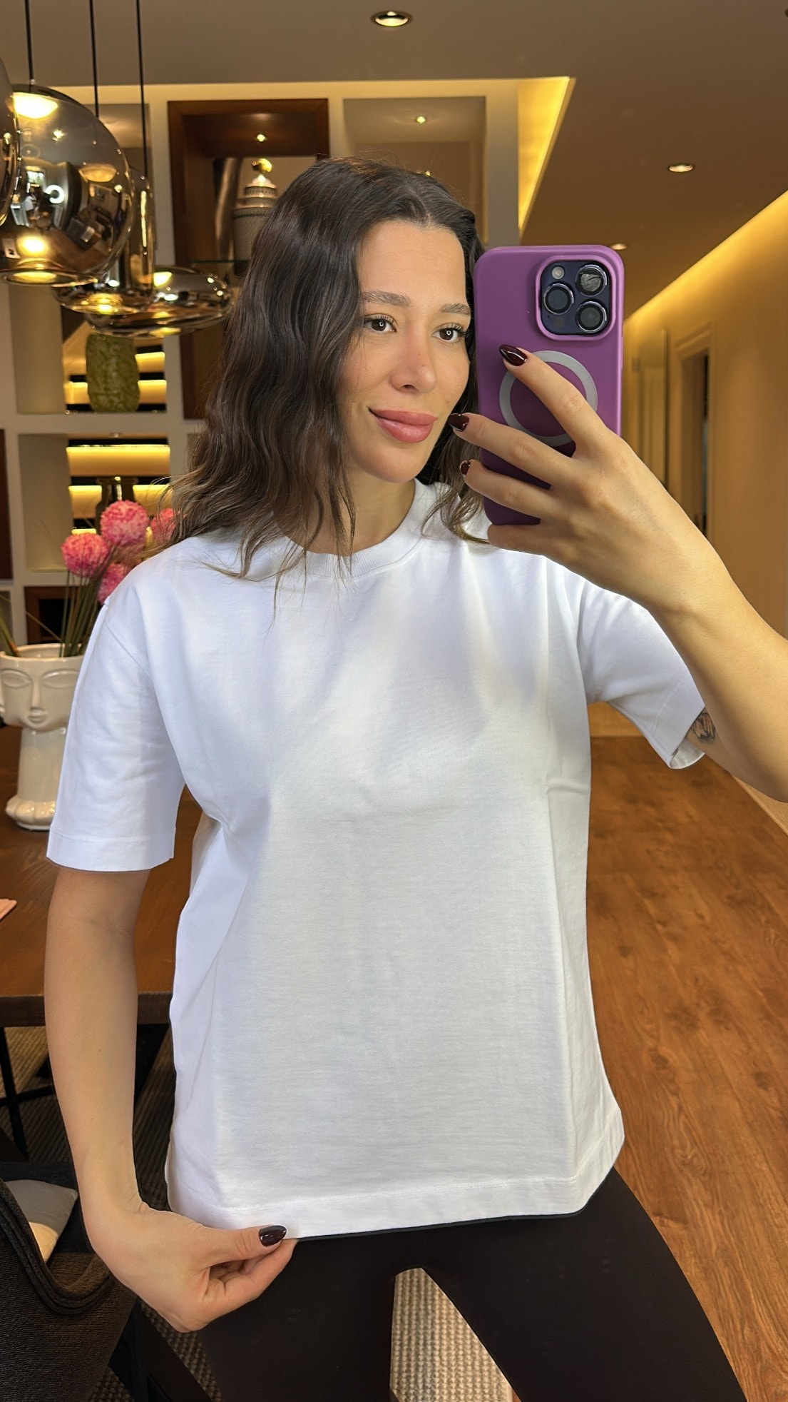 Beyaz Bisiklet Yaka T-shirt