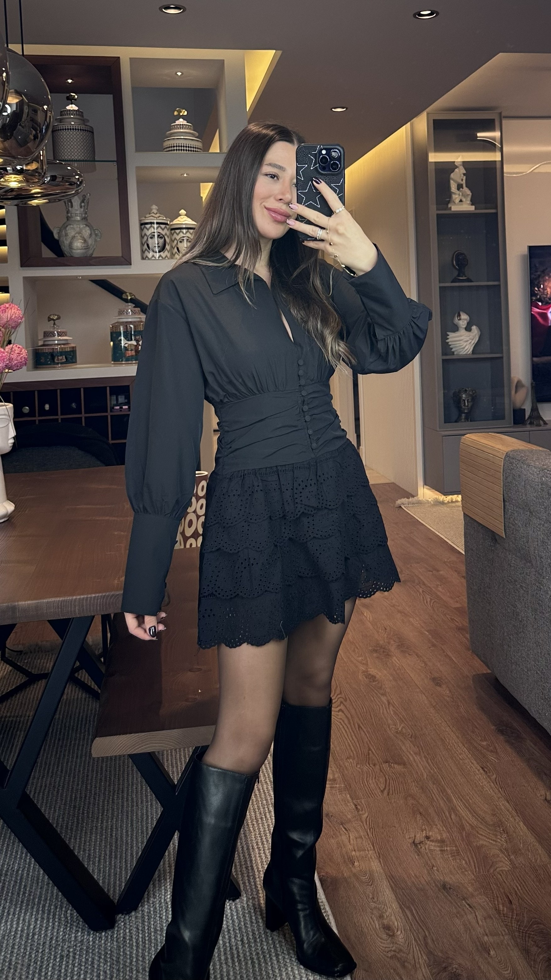 Korse Detaylı Fırfırlı Mini Elbise