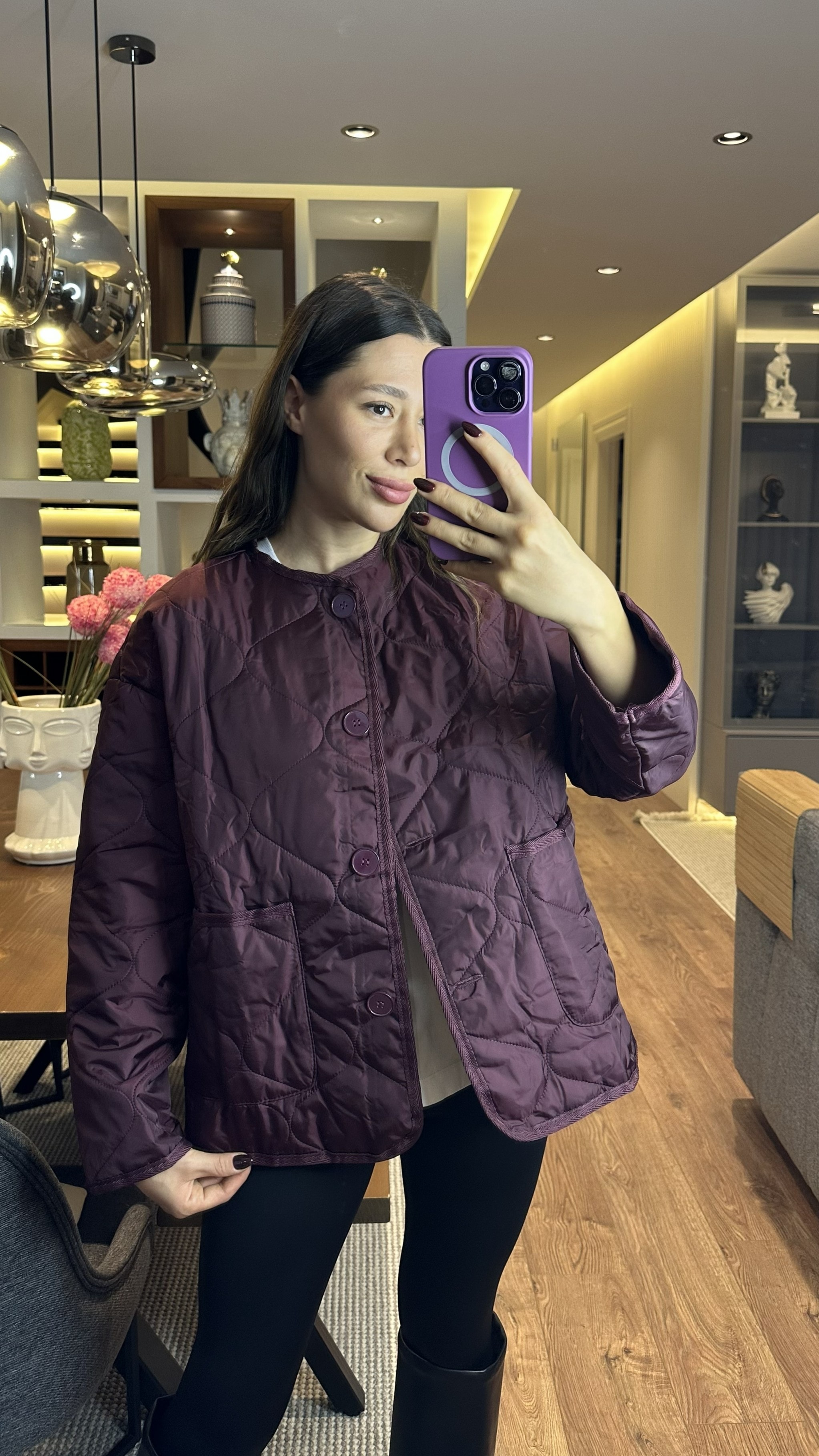 Bordo Kapitone Ceket 