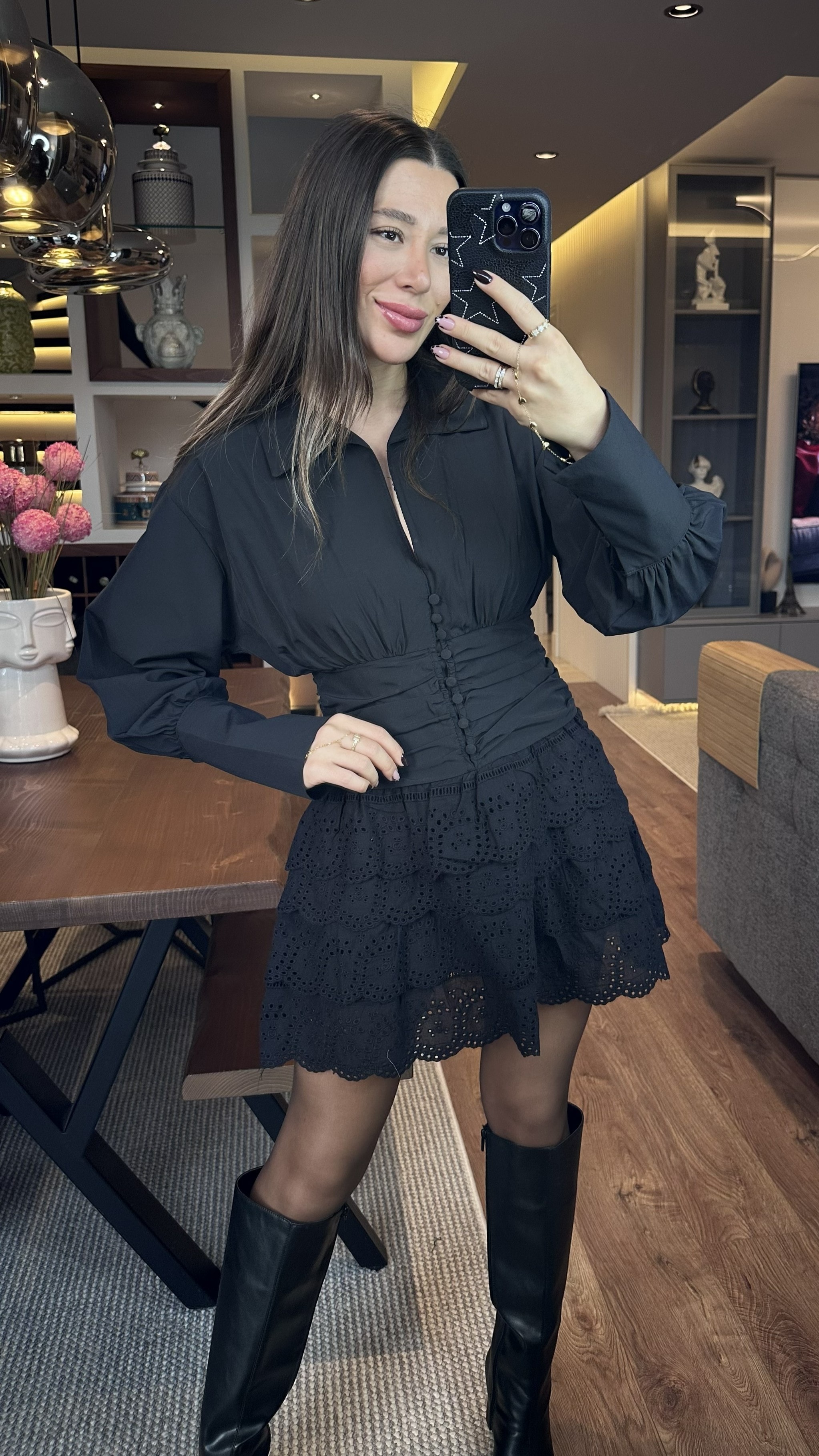 Korse Detaylı Fırfırlı Mini Elbise