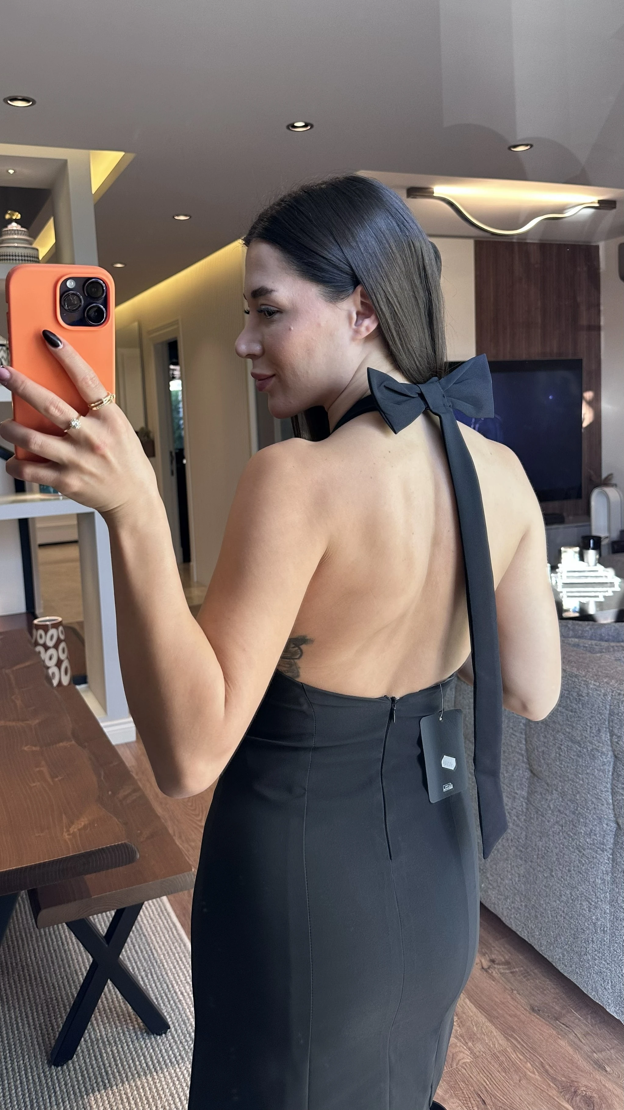 Siyah Fiyonk Detaylı Mini Elbise 