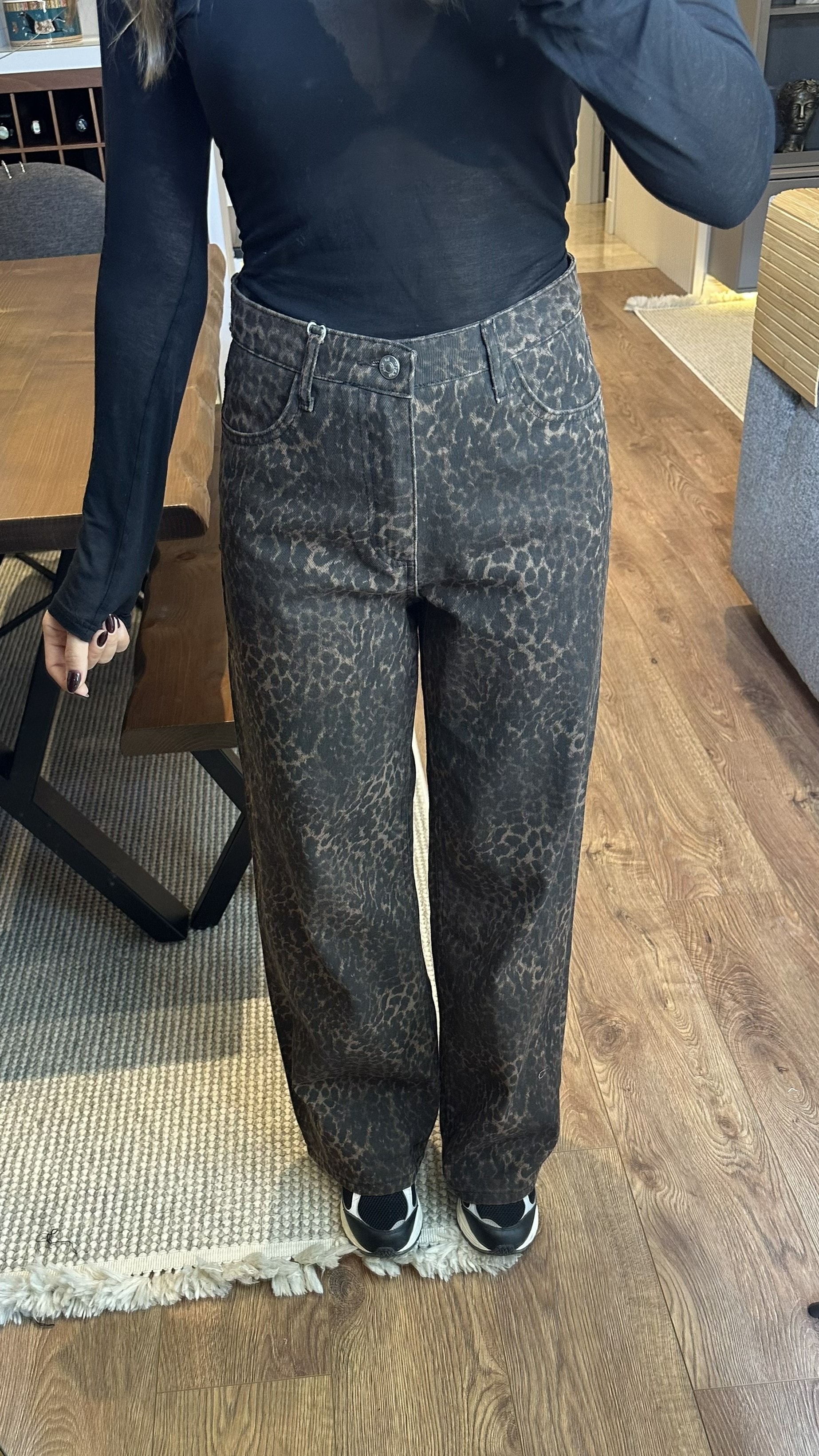 Leopar Desenli Straight Pantolon