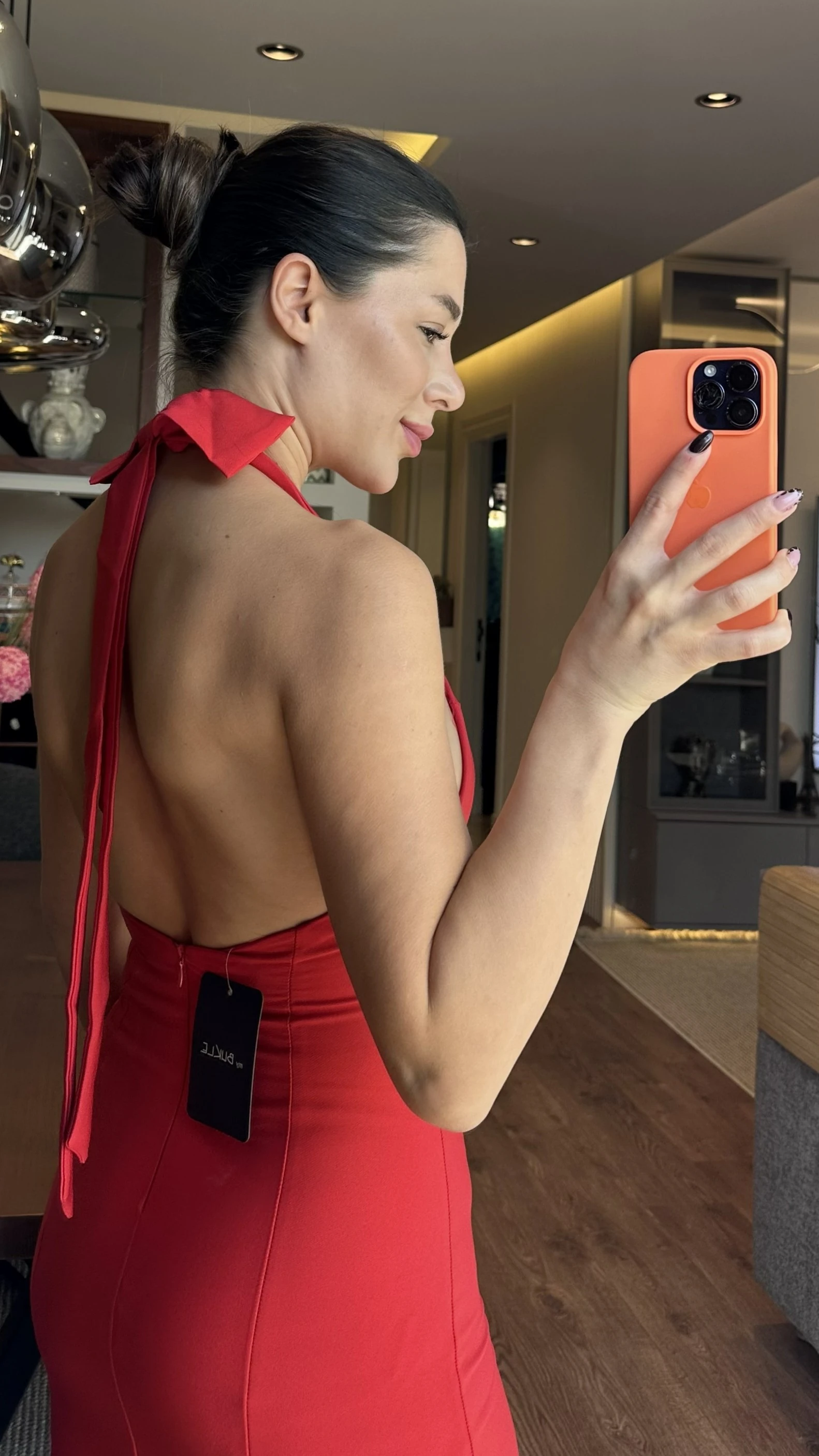 Kırmızı Fiyonk Detaylı Mini Elbise 