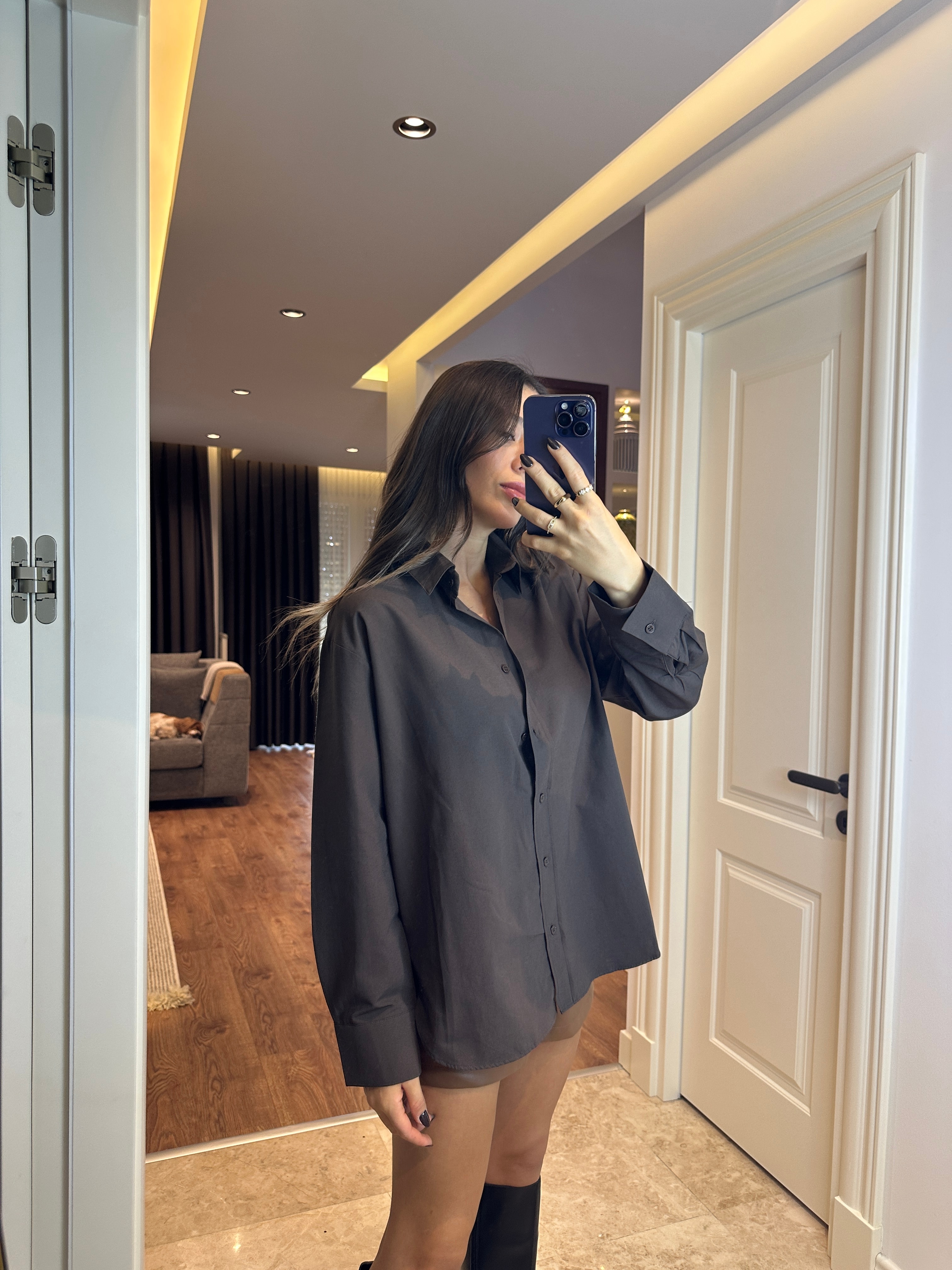 Kahverengi Oversize Gömlek