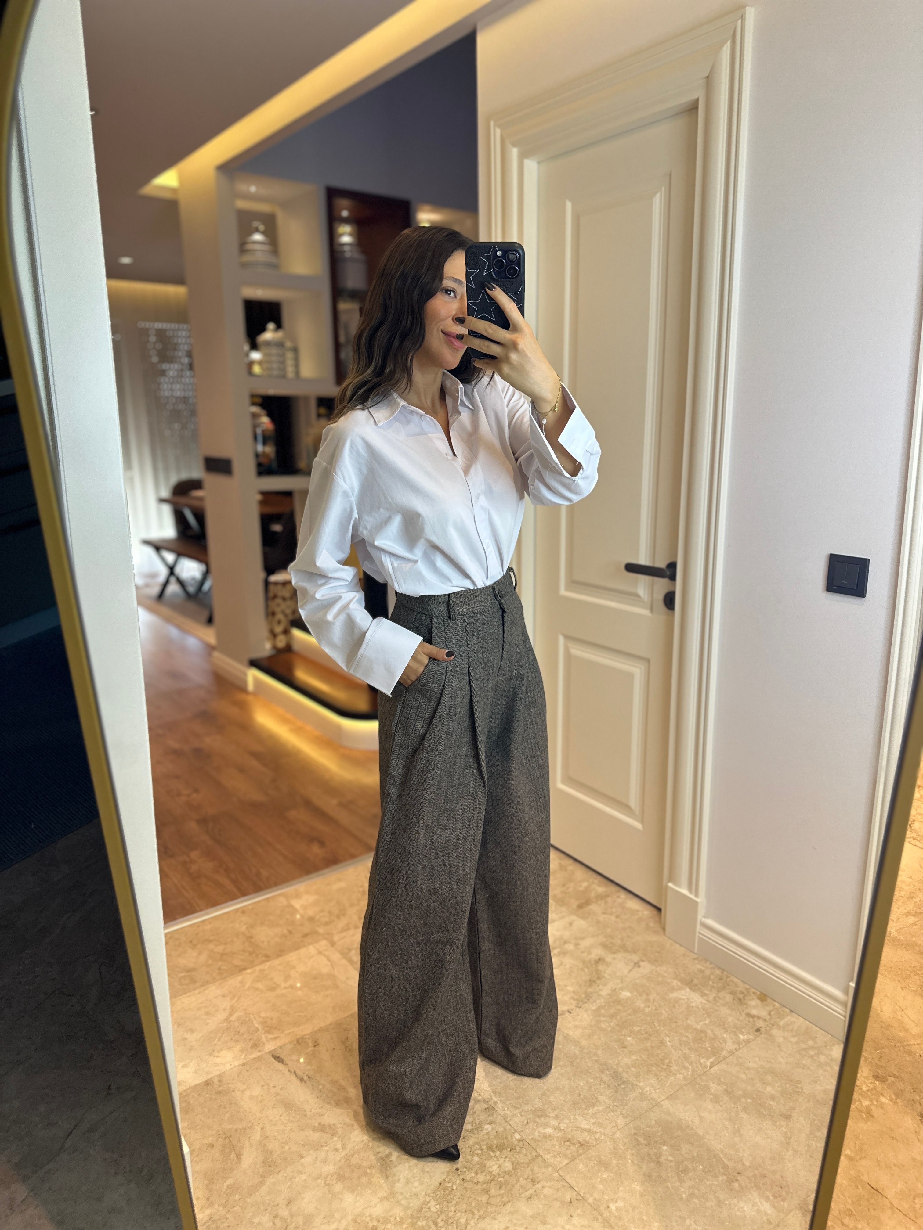 Kahverengi Herringbone Desenli Pantolon 