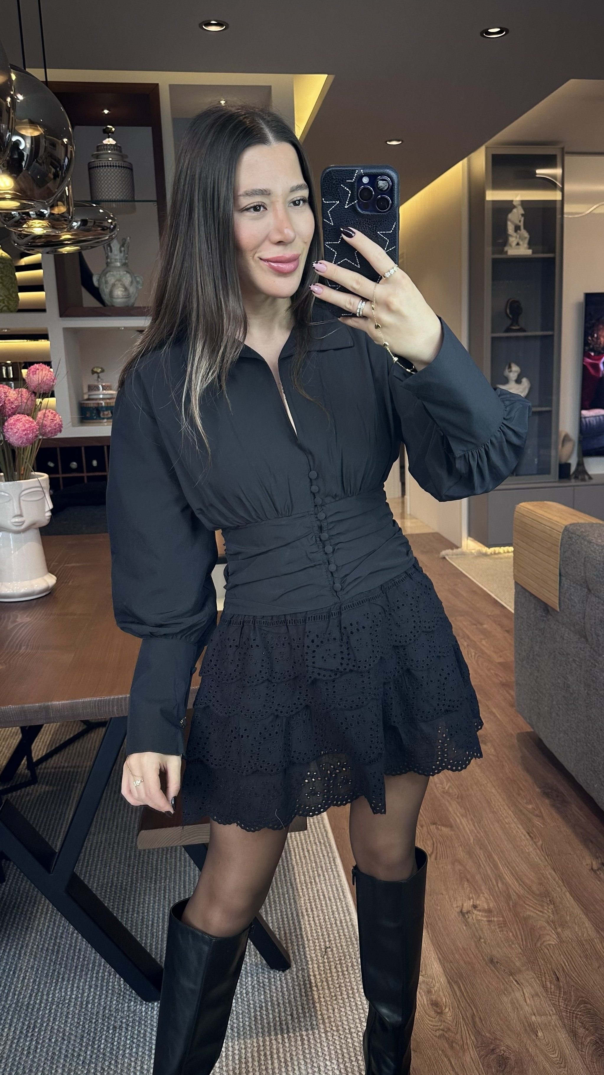Korse Detaylı Fırfırlı Mini Elbise