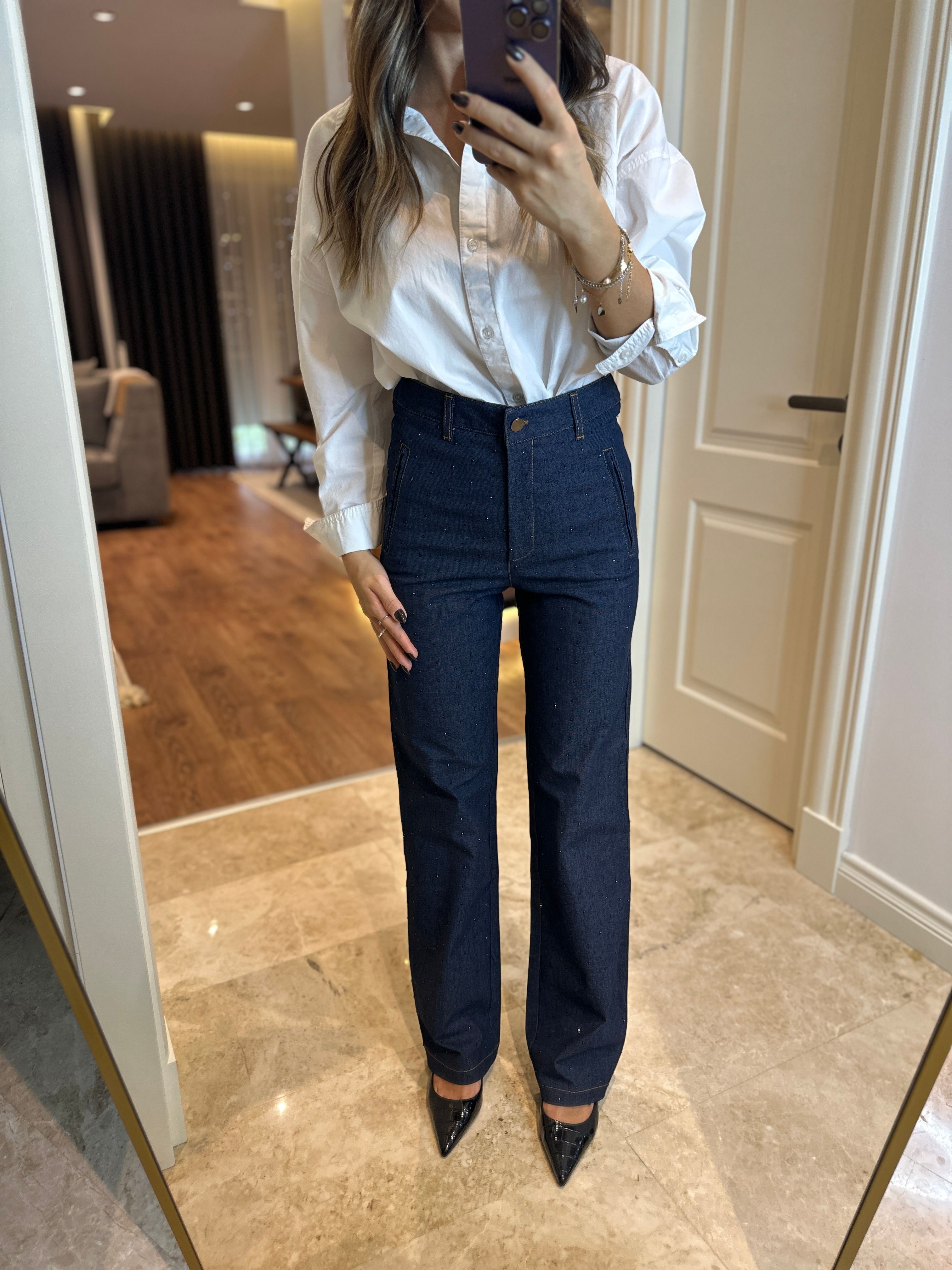 Lacivert Taşlı Jean 