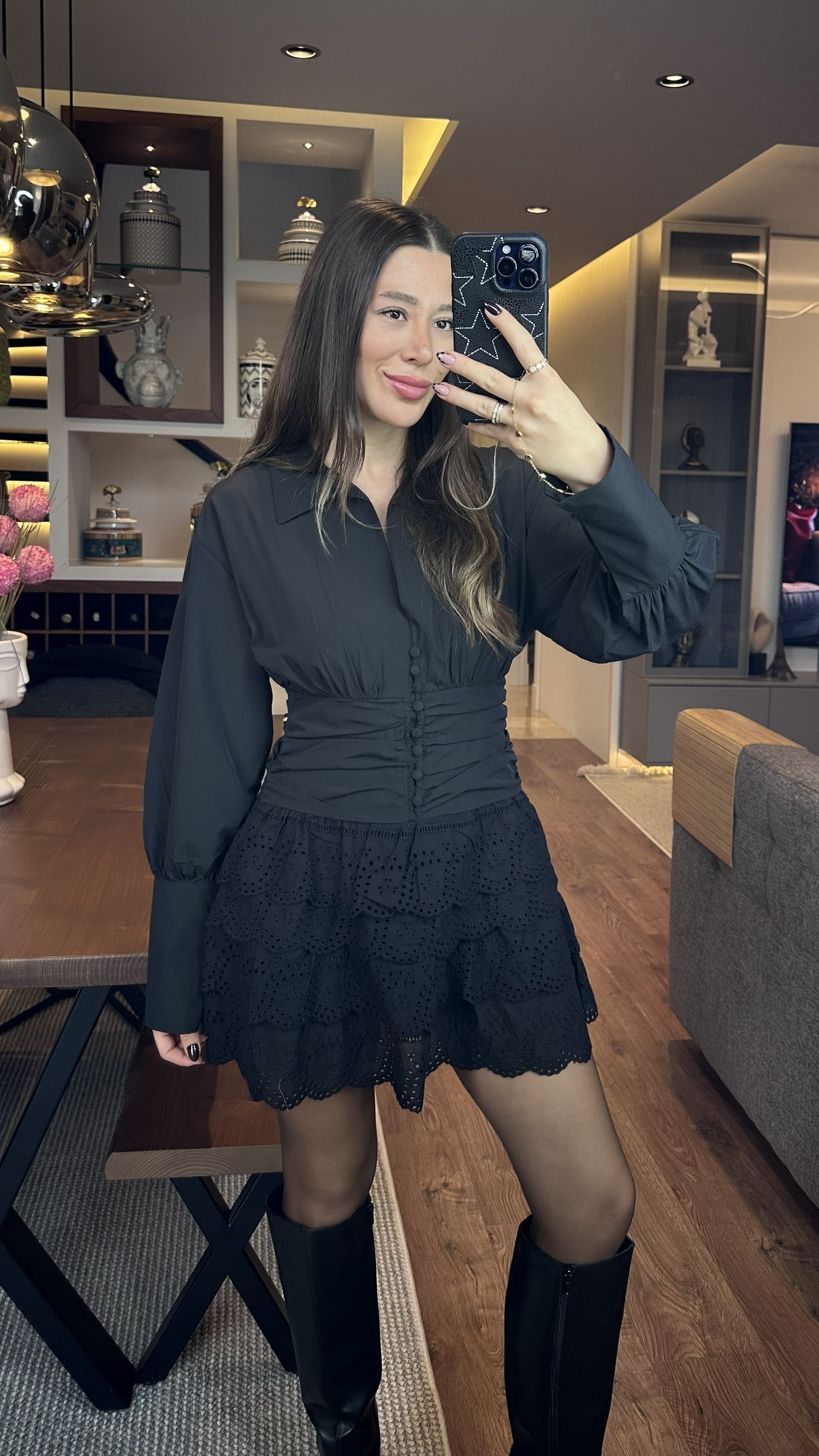 Korse Detaylı Fırfırlı Mini Elbise