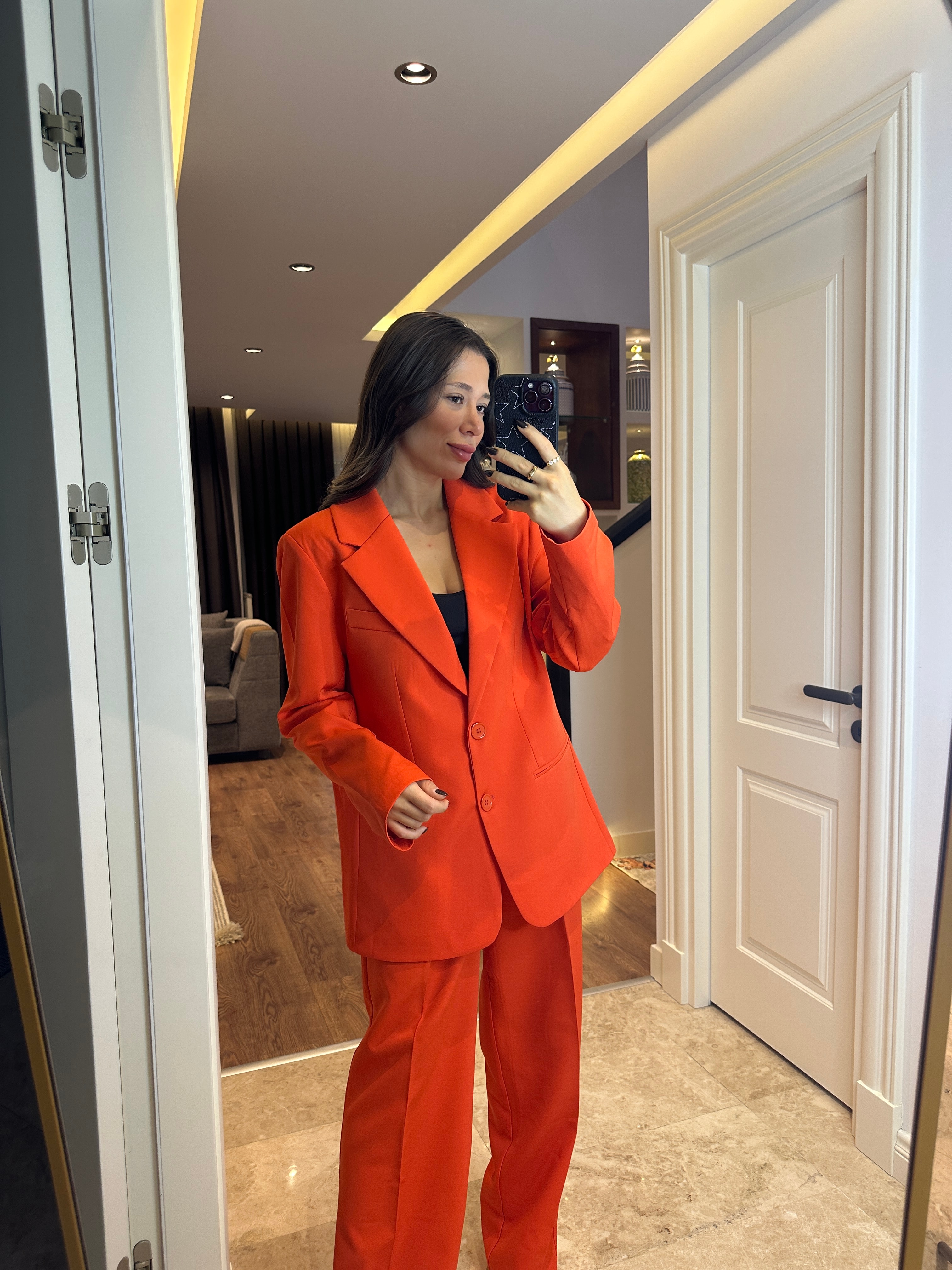 Turuncu Oversize Ceket Pantolon Takım