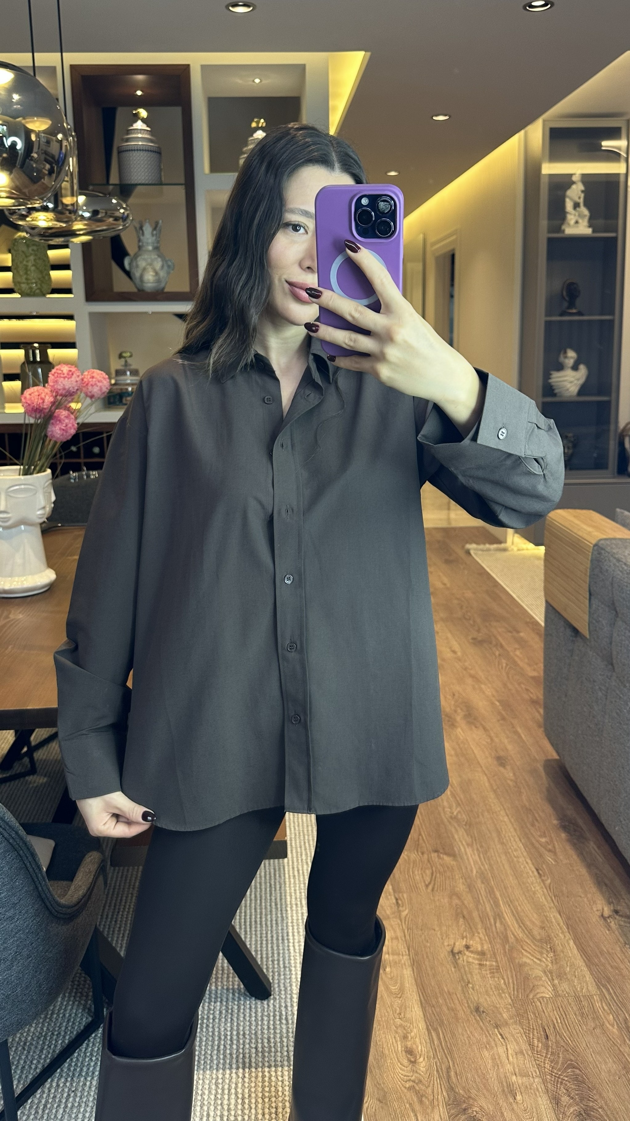 Kahverengi Oversize Gömlek