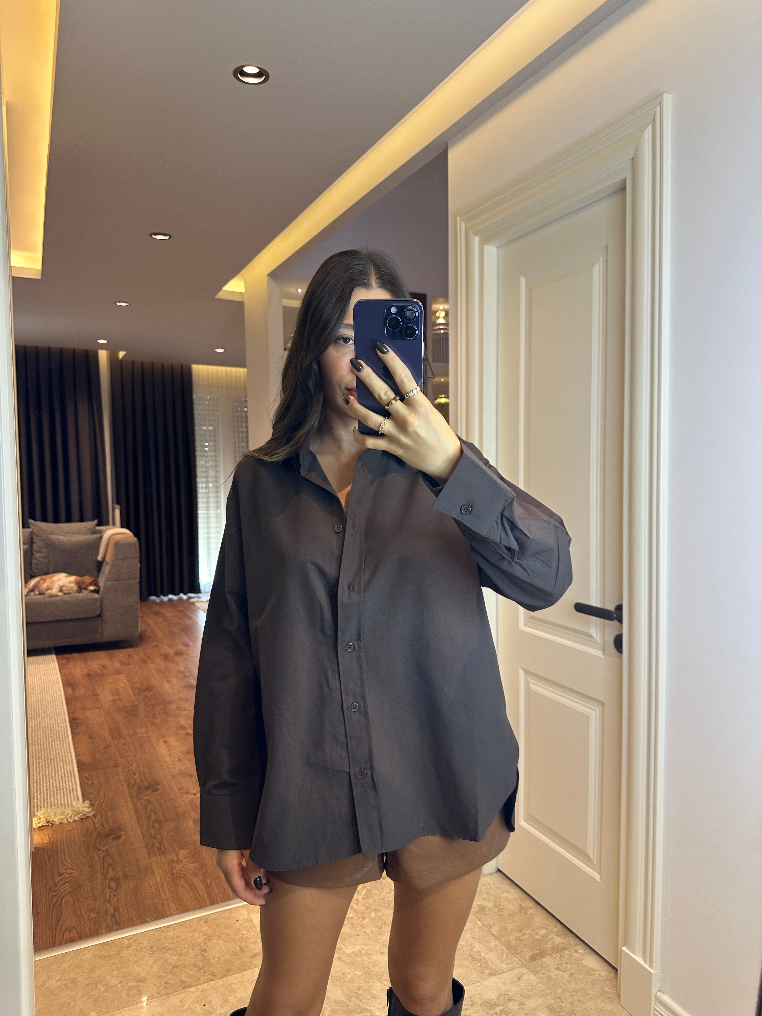 Kahverengi Oversize Gömlek