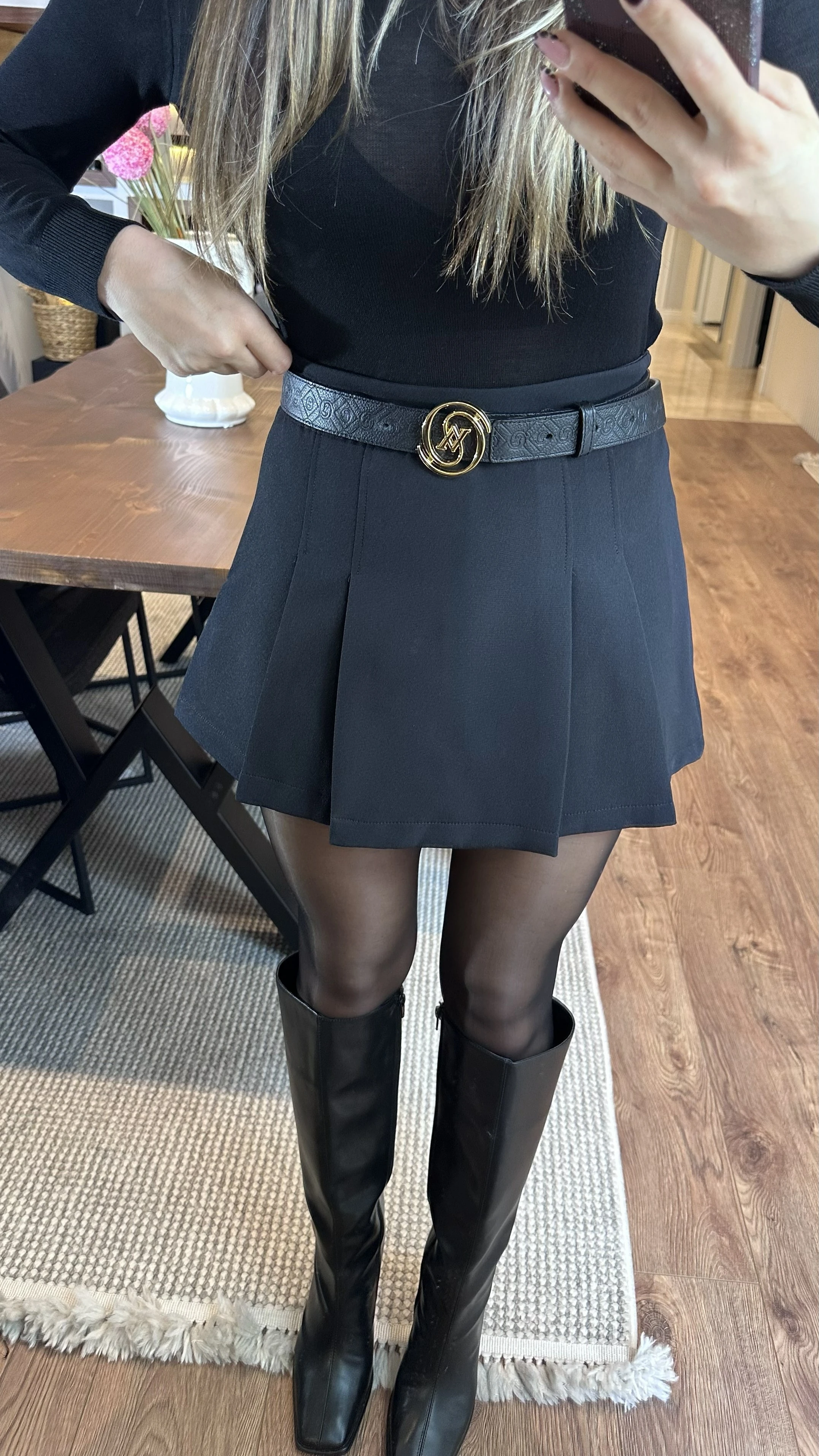 ZR Etiketli Pileli Şortlu Etek Siyah