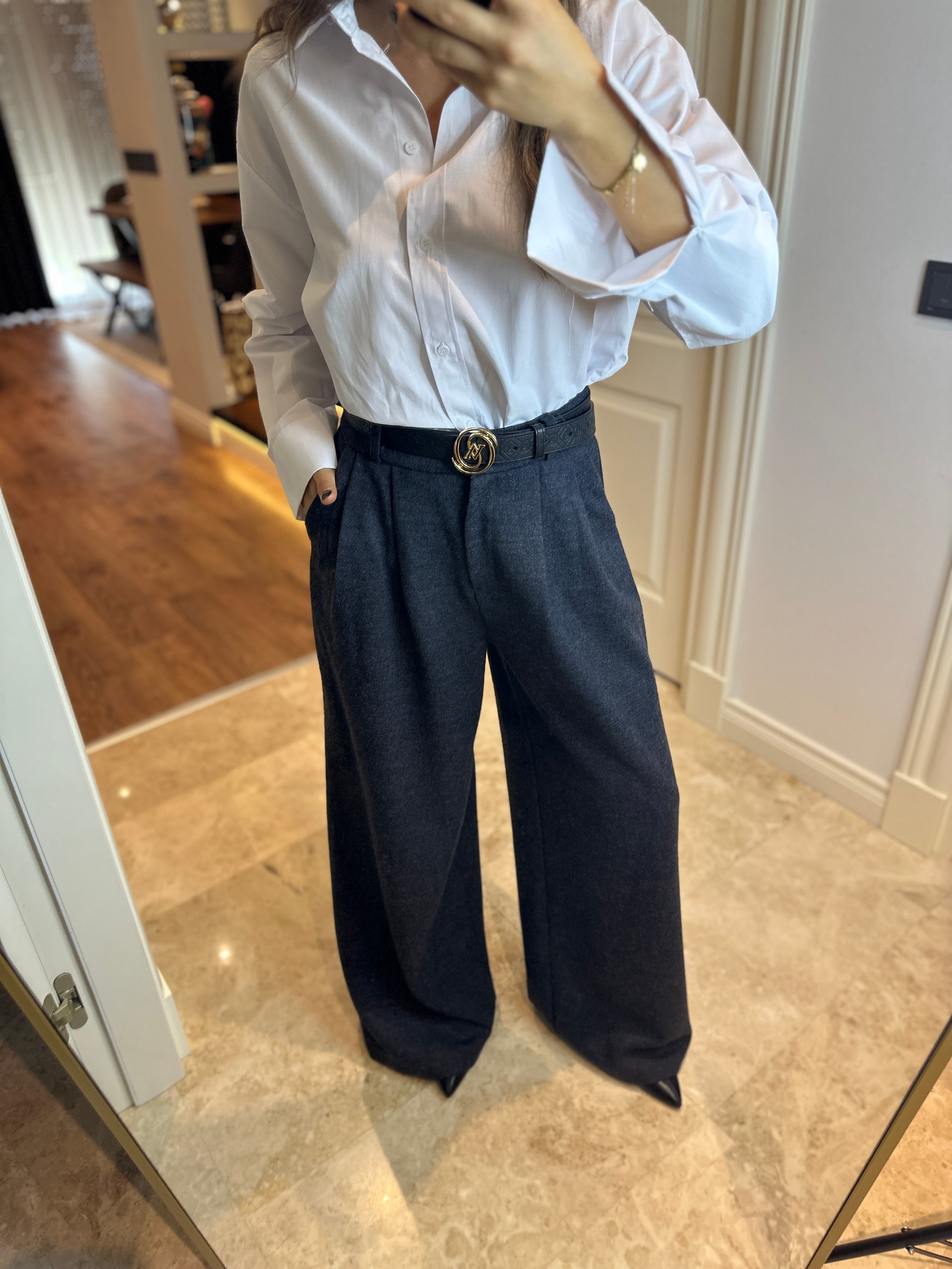 Lacivert Herringbone Desenli Pantolon 