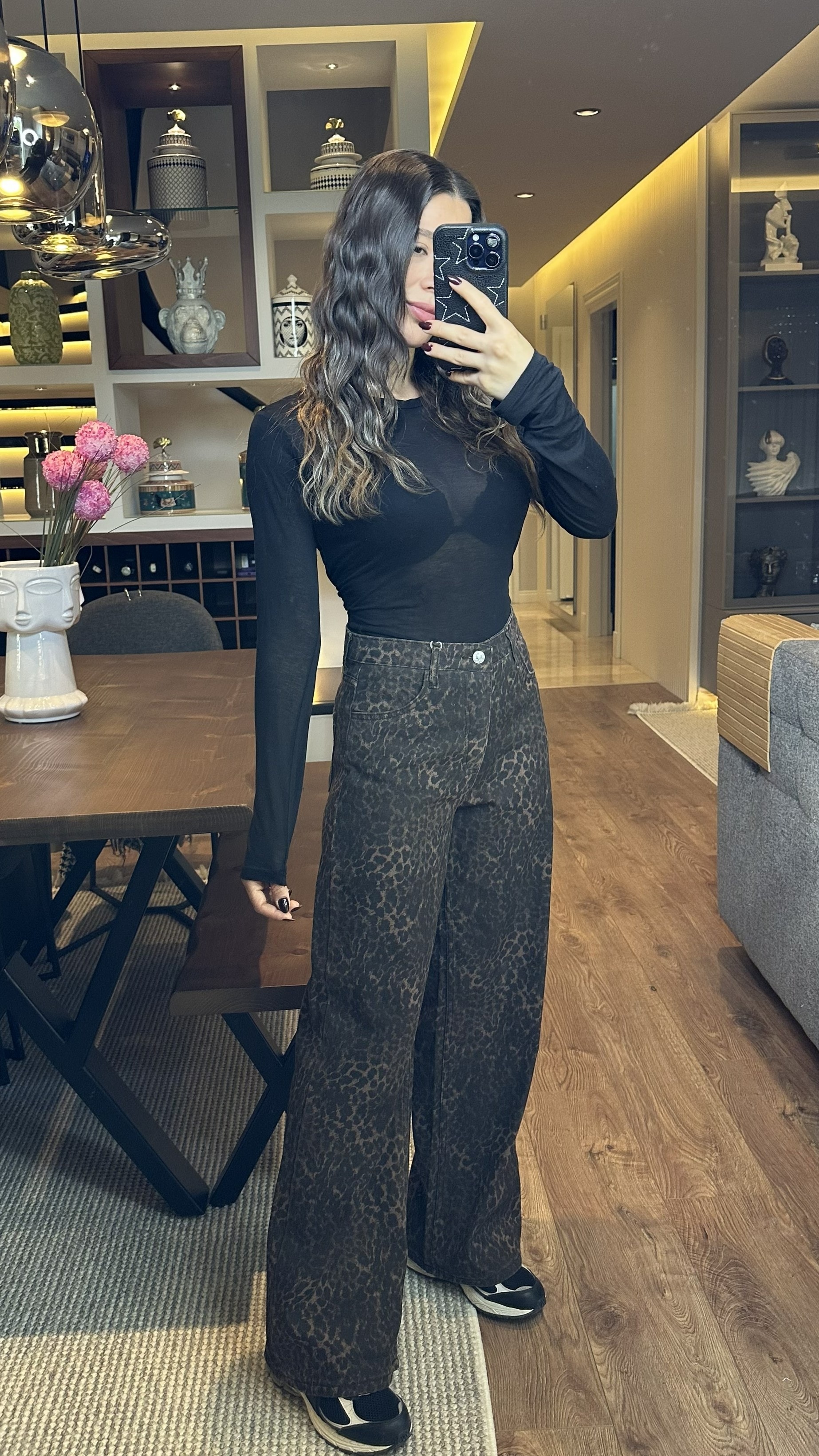 Leopar Desenli Straight Pantolon