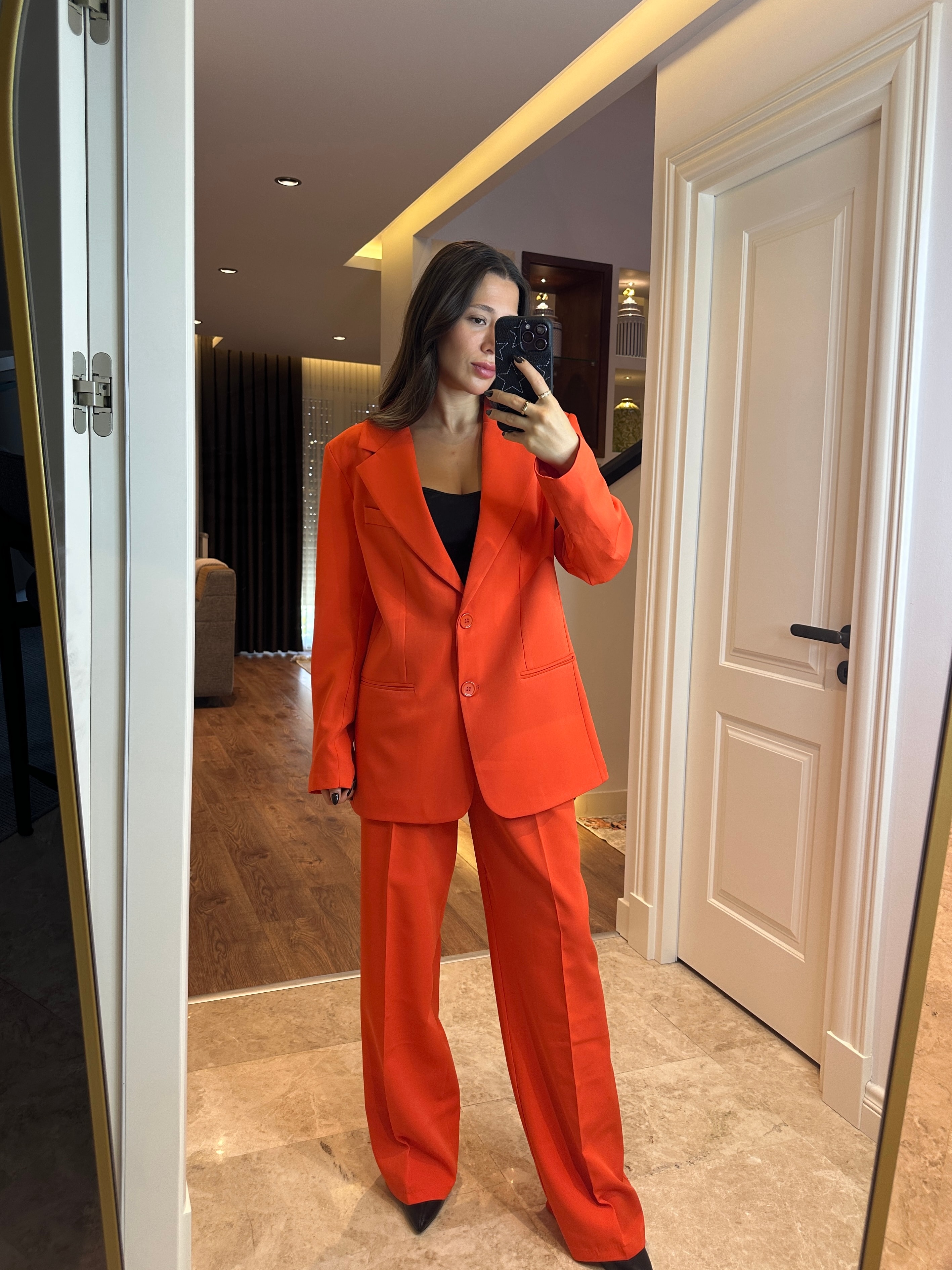 Turuncu Oversize Ceket Pantolon Takım