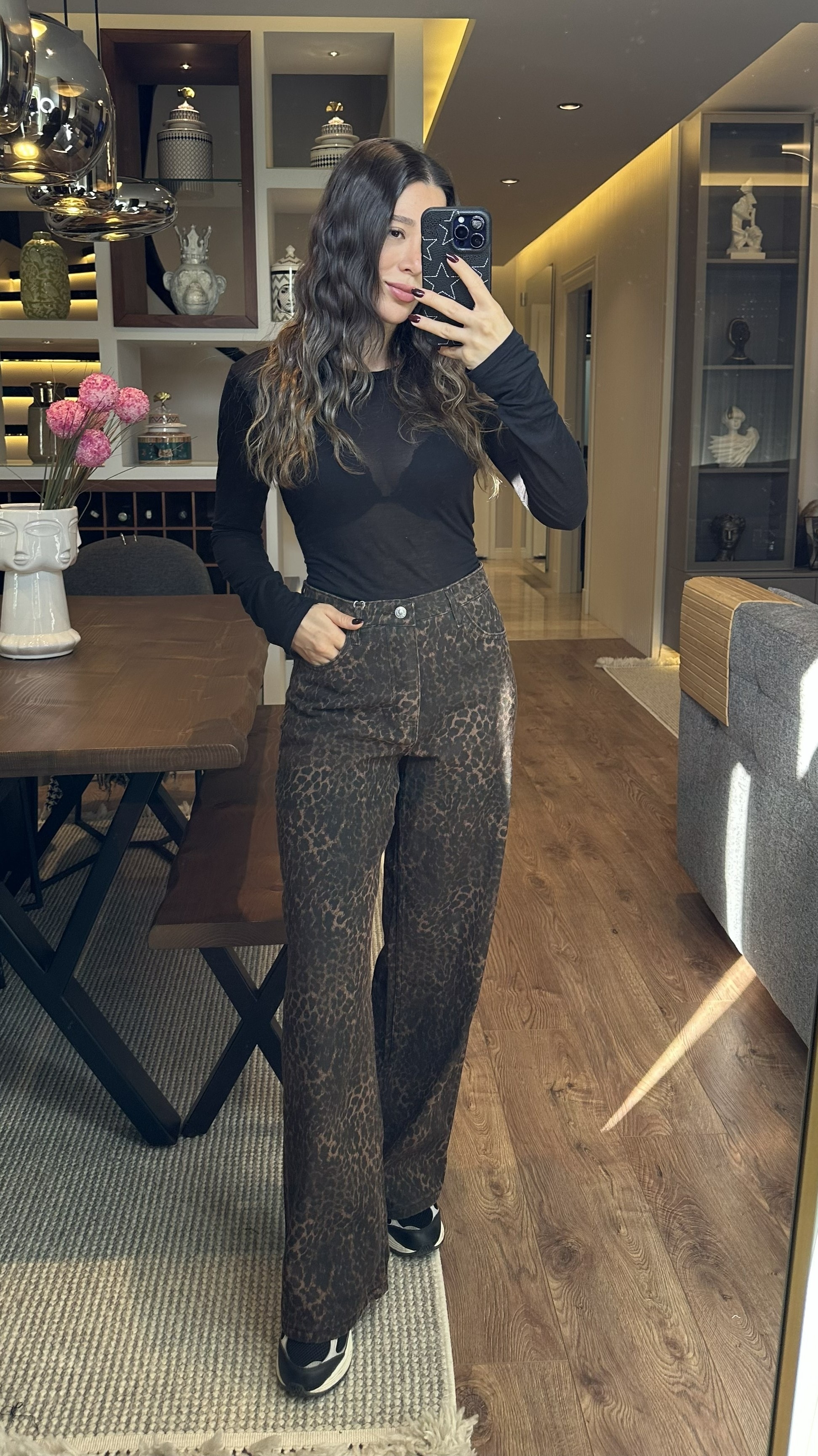 Leopar Desenli Straight Pantolon