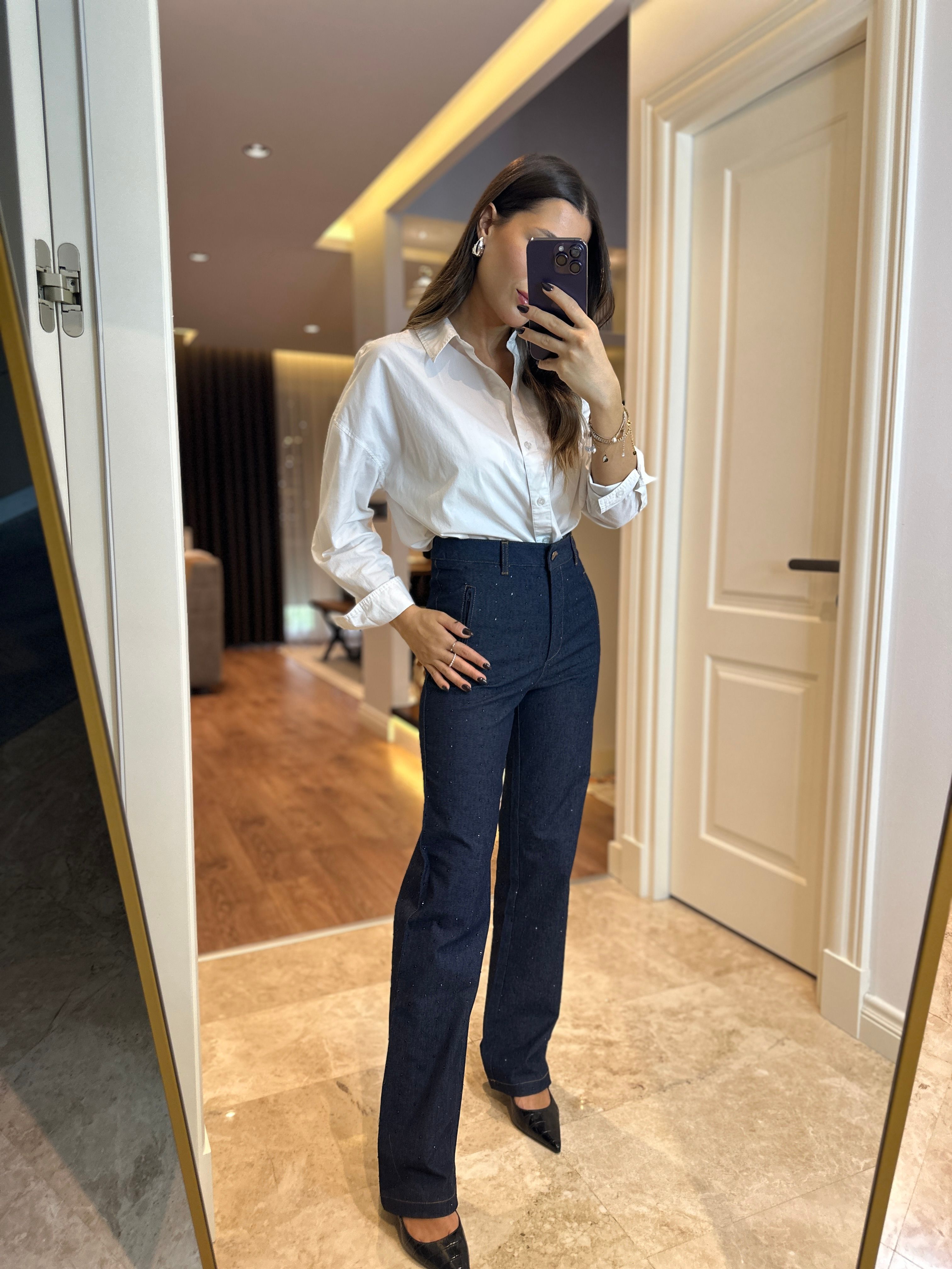 Lacivert Taşlı Jean 