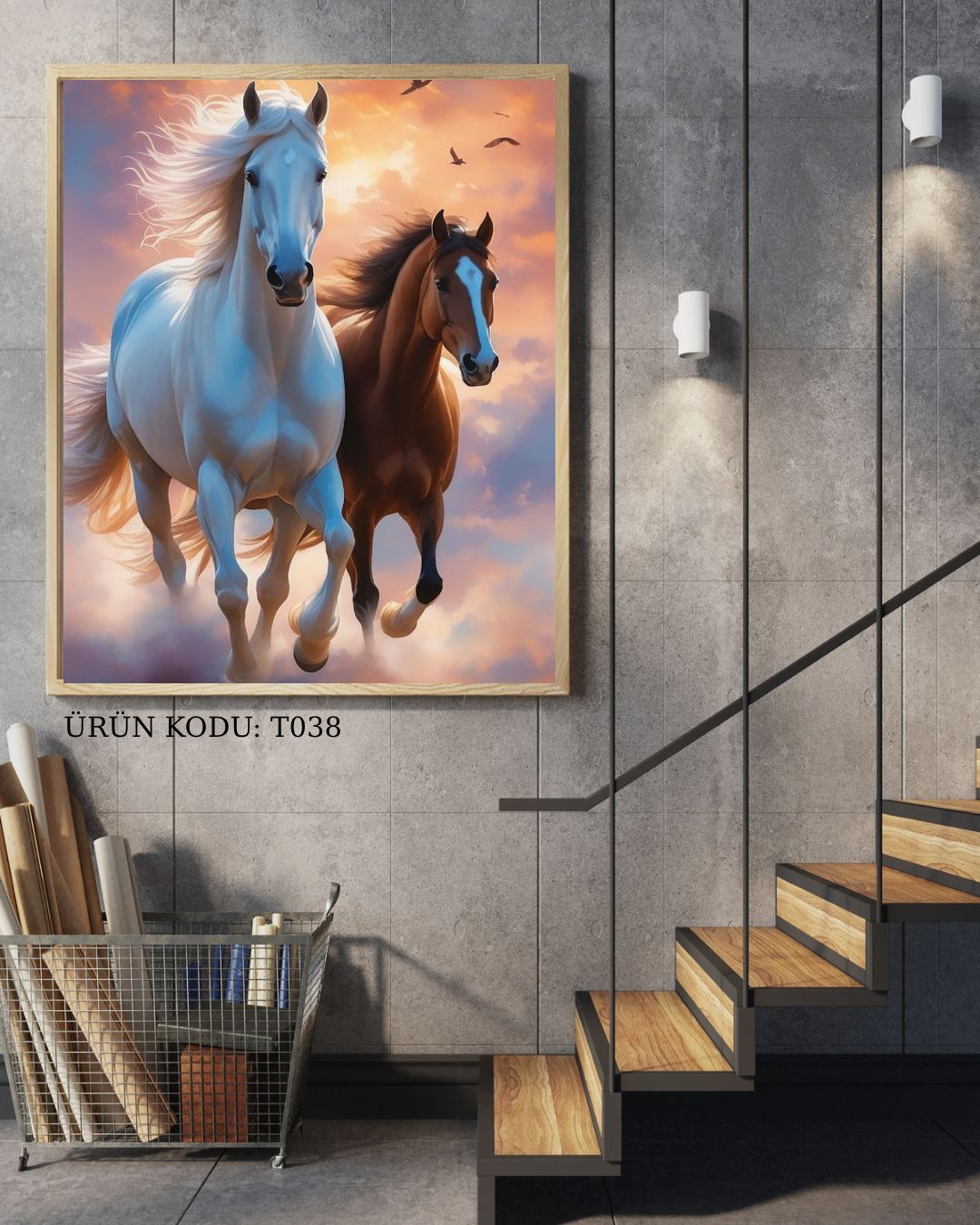 Çift At 45x80cm T038 Dialands Elmas Mozaik Tablo 