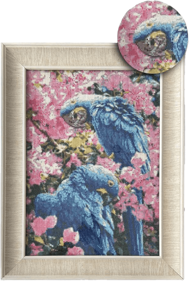 Movas Sanat Blue Parrots | Embroidered Mosaic Painting | 35x48 | E20203881